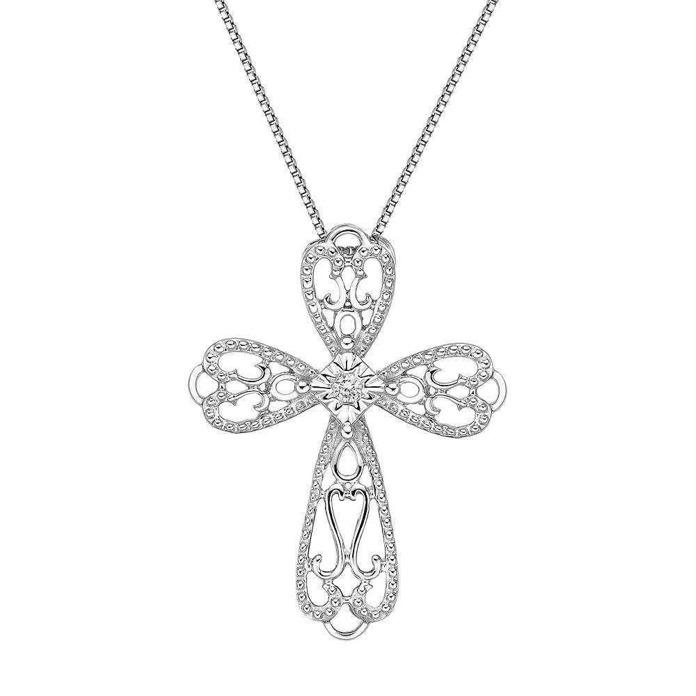 Gemminded Sterling Silver Diamond Accent Cross Pendant Necklace, Women's, Size: 18" Product Image