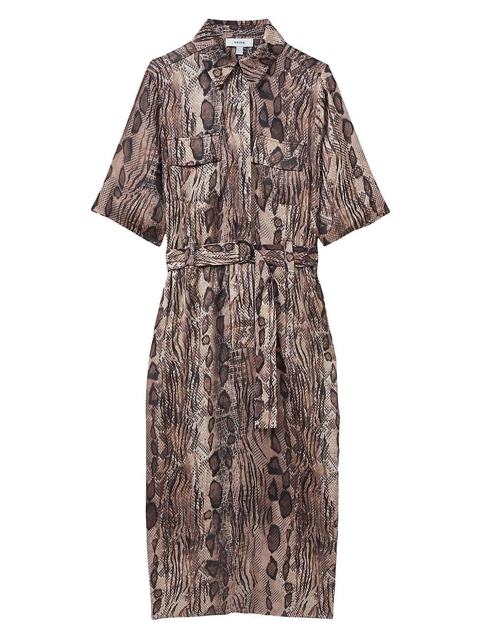 Womens Farah Snake Tie-Waist Midi-Dress Product Image