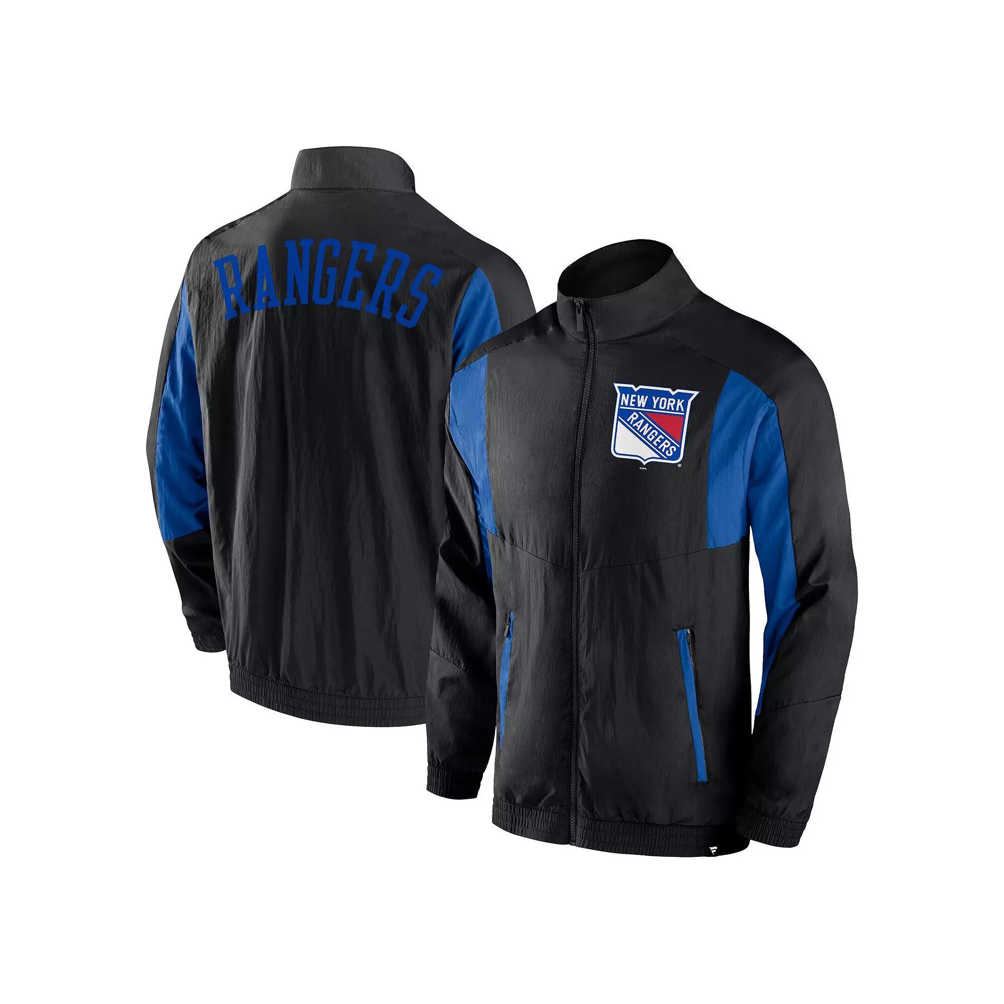 Mens Fanatics Branded Black New York Rangers Step Up Crinkle Raglan Full-Zip Windbreaker Jacket Product Image