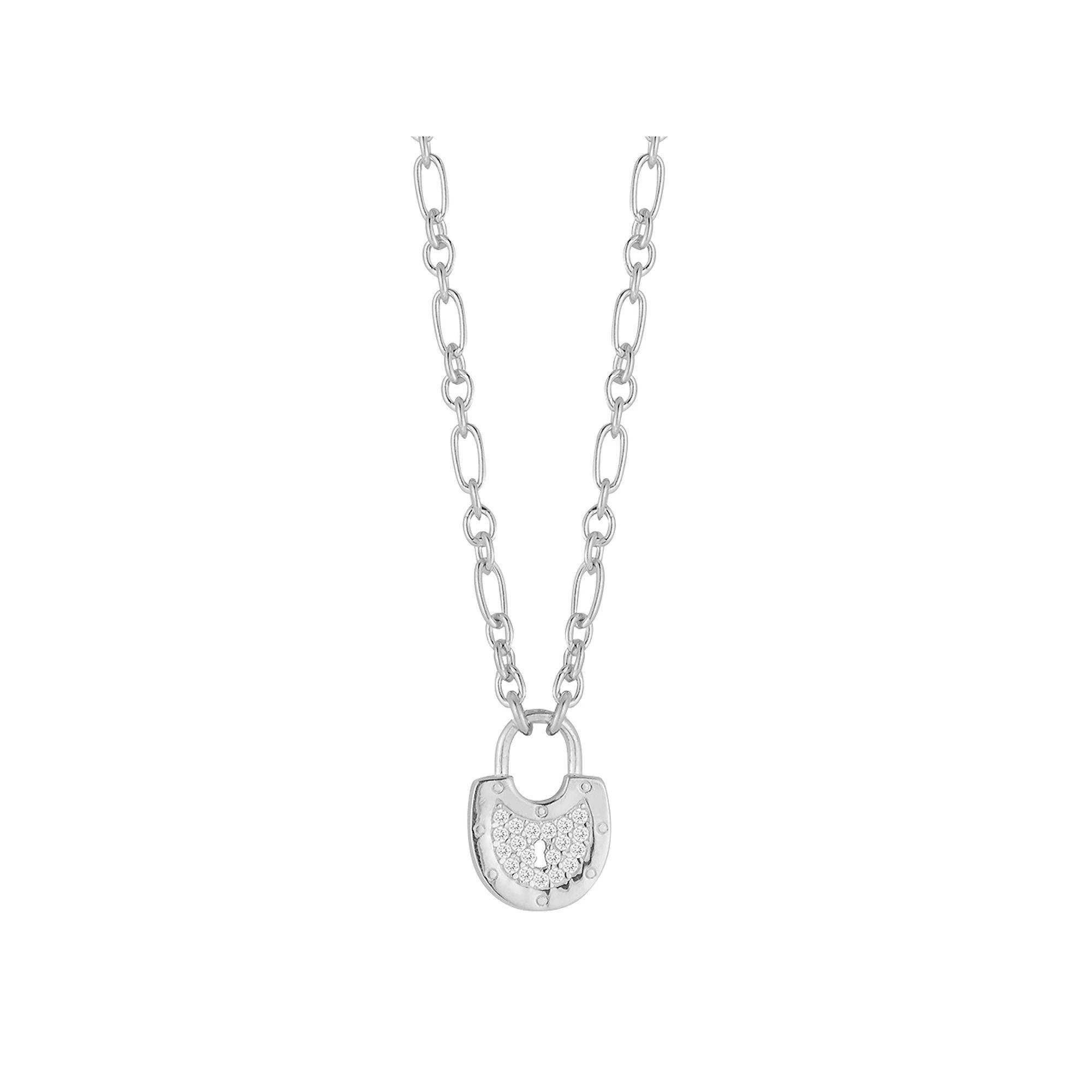 Sunkissed Sterling Sterling Silver Cubic Zirconia Vintage Padlock Necklace, Women's, Size: 18", Silver Tone Product Image