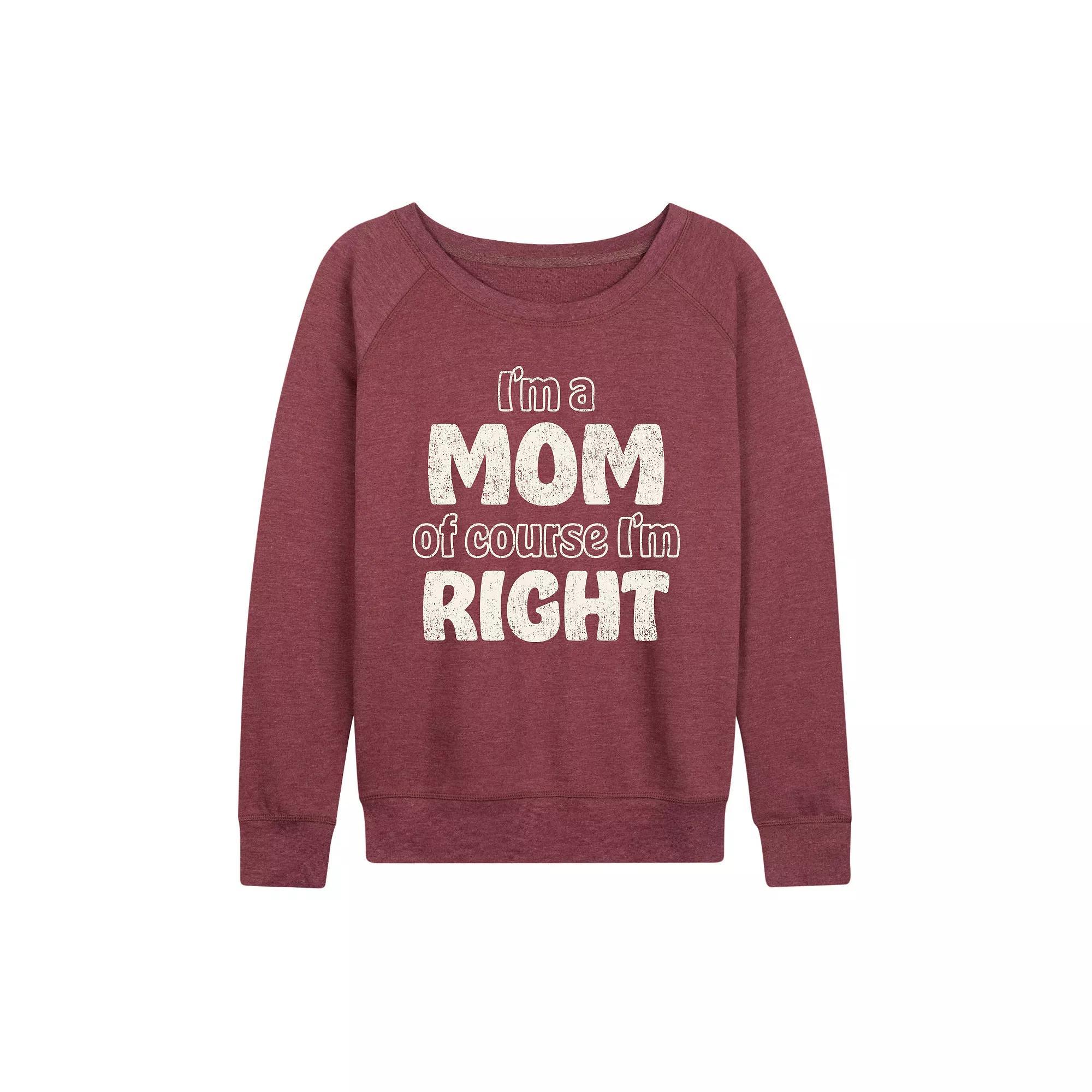 Womens Mom Of Course Im Right French Terry Long Sleeve Tee Grey Dark Red Product Image