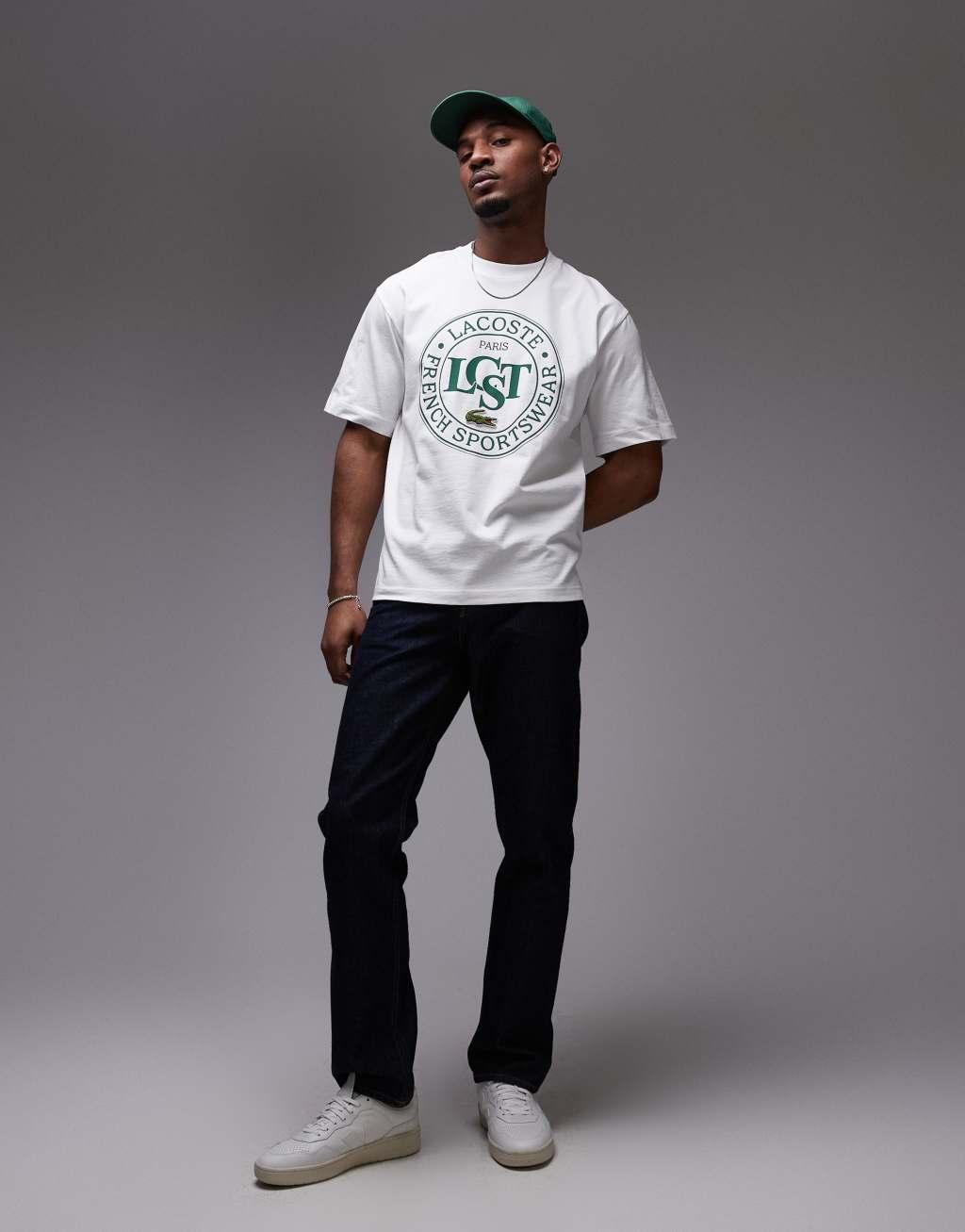 Lacoste relaxed fit T-shirt in white with varsity logo print Product Image