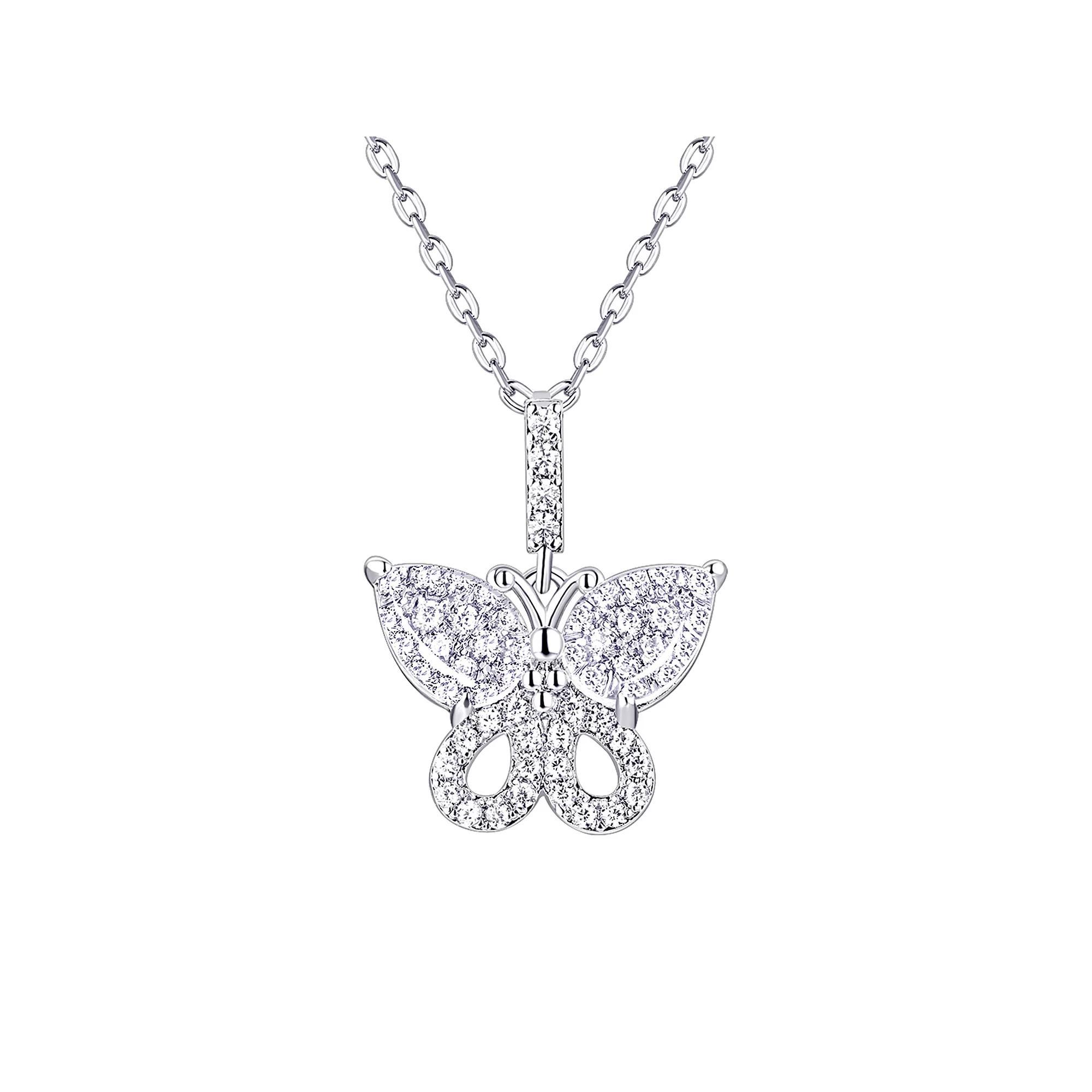 La Lumina Silver-Plated Cubic Zirconia Accent Butterfly Pendant Necklace, Womens Silver Tone White Product Image