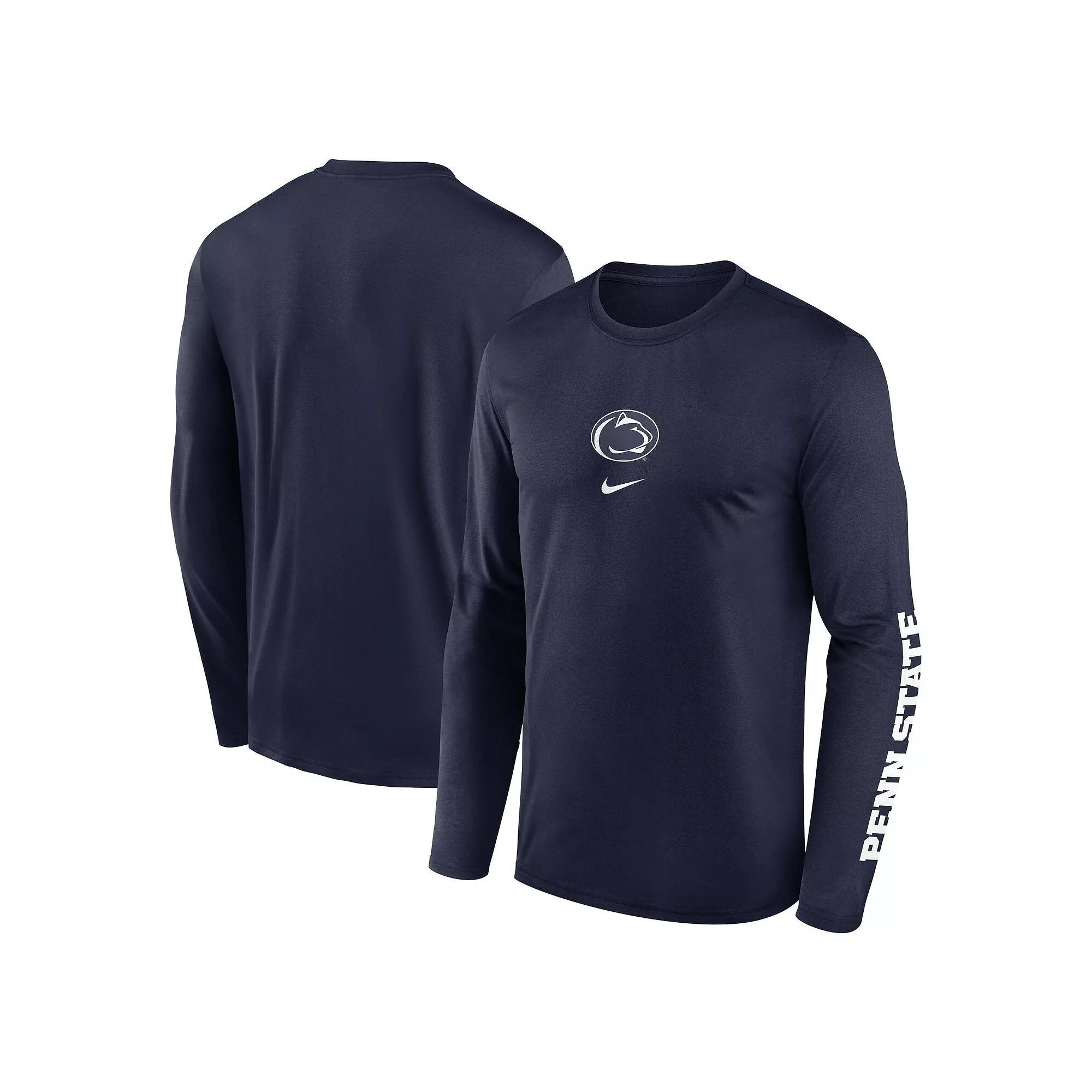 Men's Nike  Navy Penn State Nittany Lions Primetime Center Lockup Two-Hit Legend Long Sleeve T-Shirt, Size: Medium, Blue Product Image