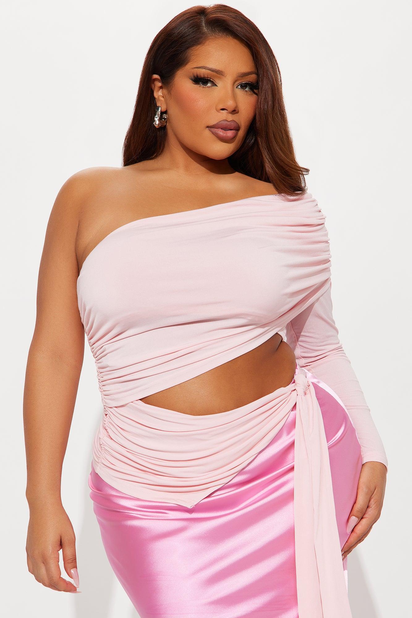 Striking One Shoulder Cut Out Top - Pink Product Image