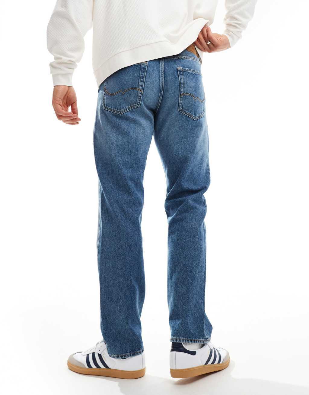 Jack & Jones Chris straight leg jeans in mid blue wash Product Image