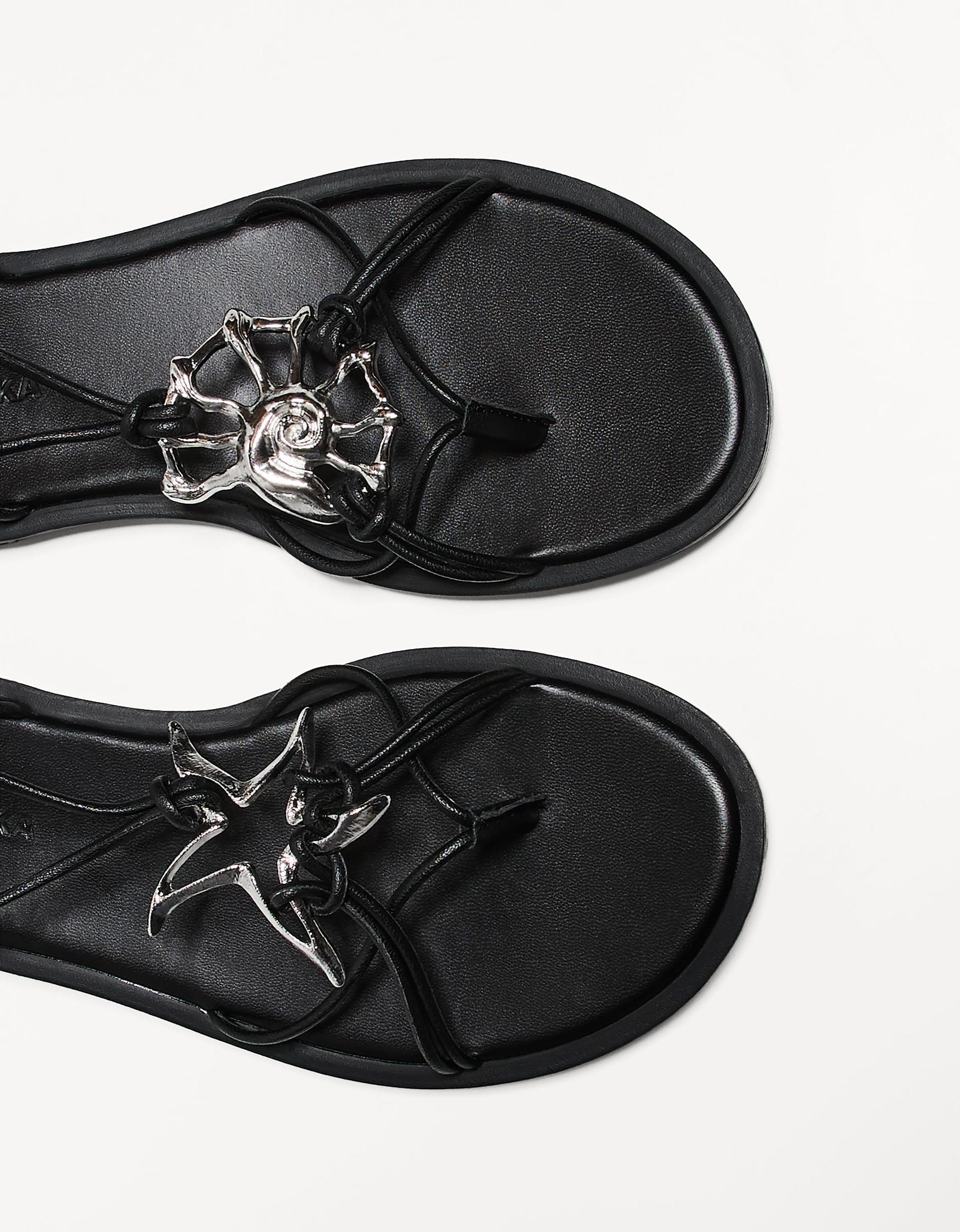 Tied flat sandals with metal detail Product Image