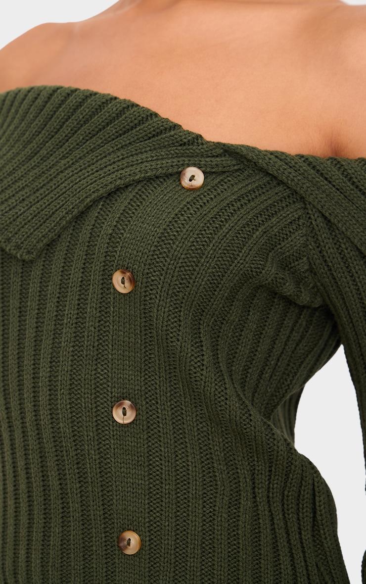 Olive Thick Rib Bardot Foldover Button Up Top Product Image