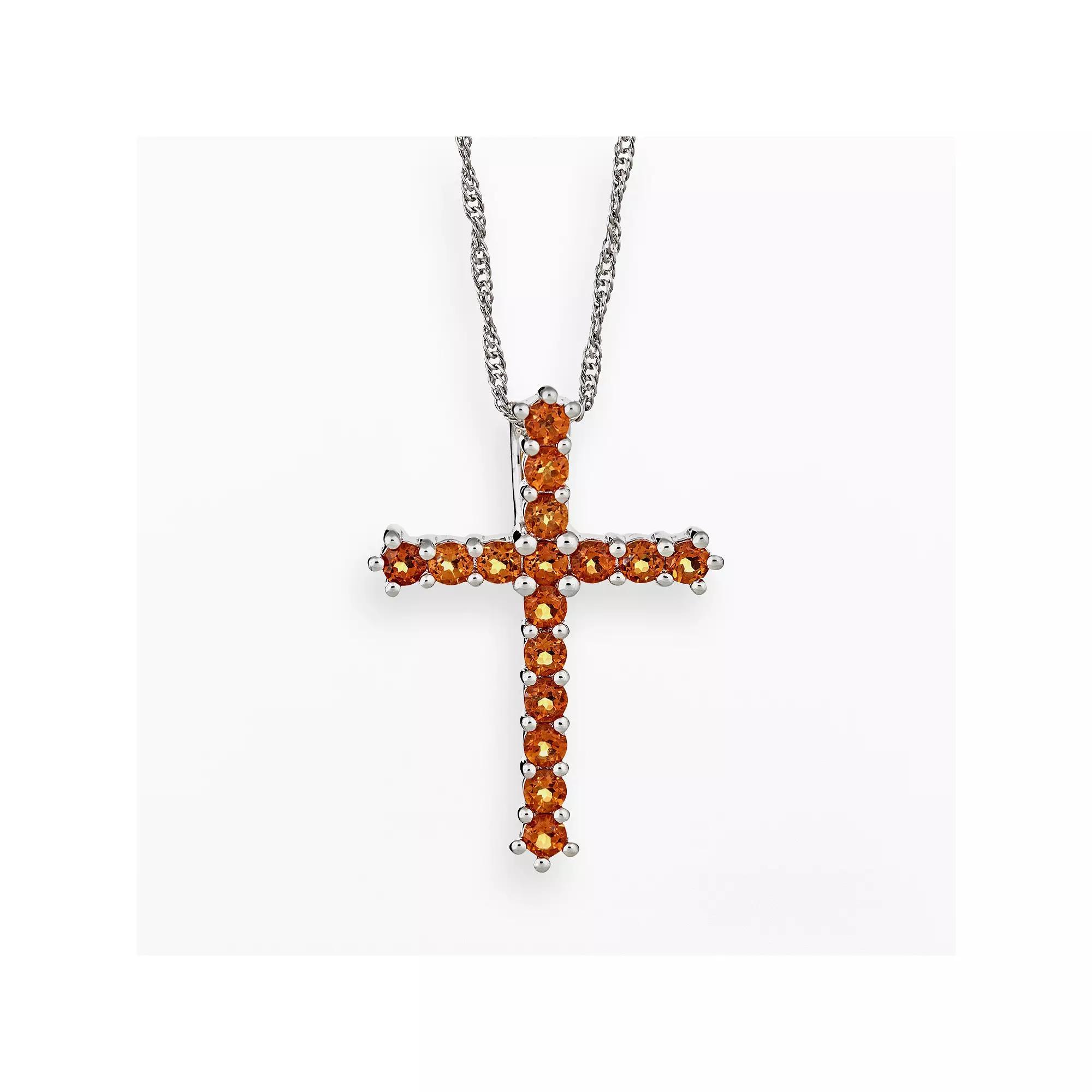 Celebration Gems Sterling Silver Citrine Cross Pendant, Women's, Size: 18", Orange Product Image