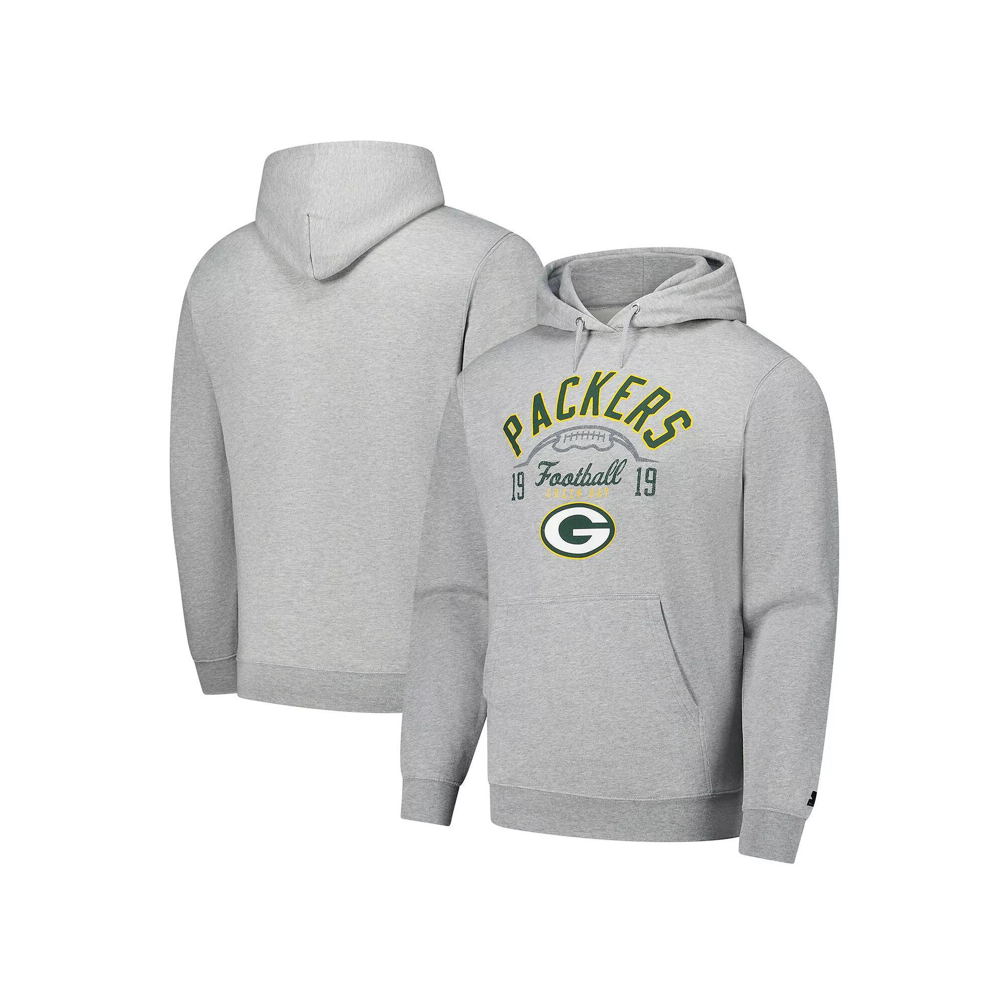 Men's Starter  Heather Gray Green Bay Packers Pullover Hoodie, Size: Large, Grey Product Image