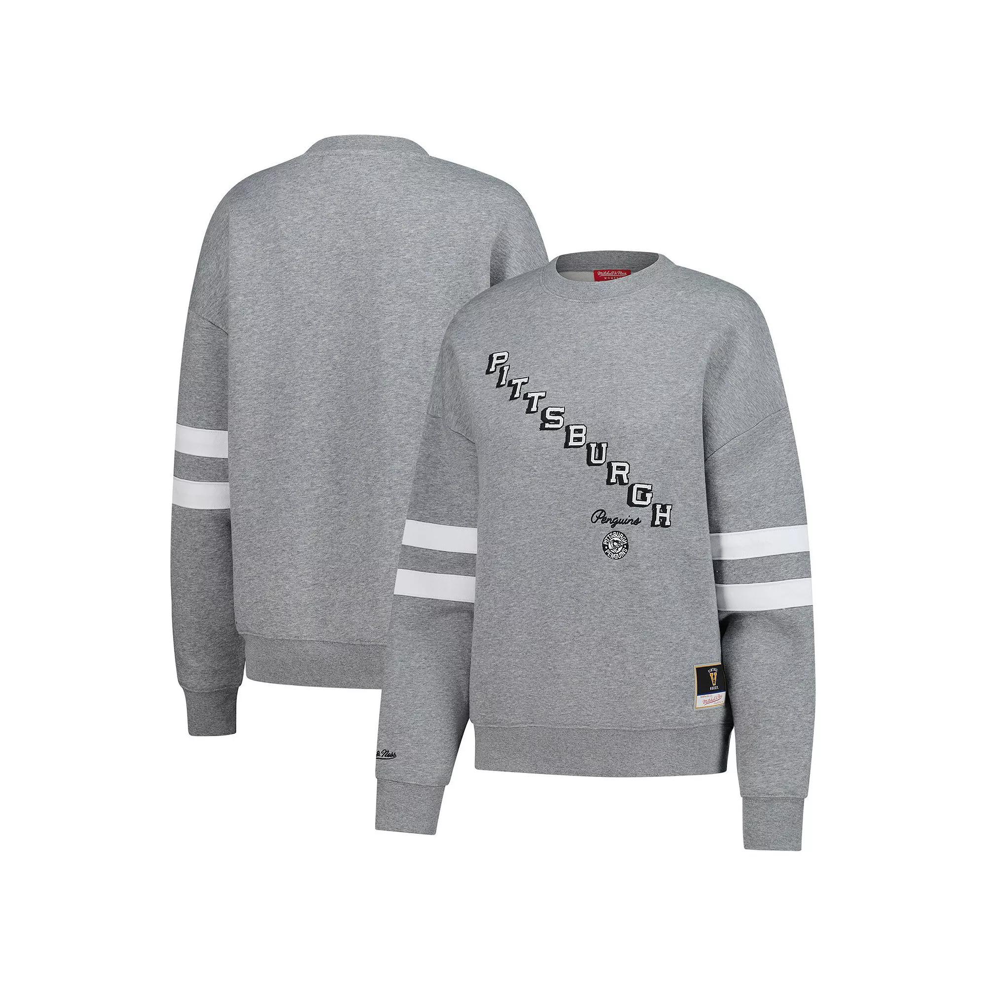 Women's Mitchell & Ness Heather Gray Pittsburgh Penguins Logo Lightweight Pullover Sweatshirt, Size: Medium, Grey Product Image