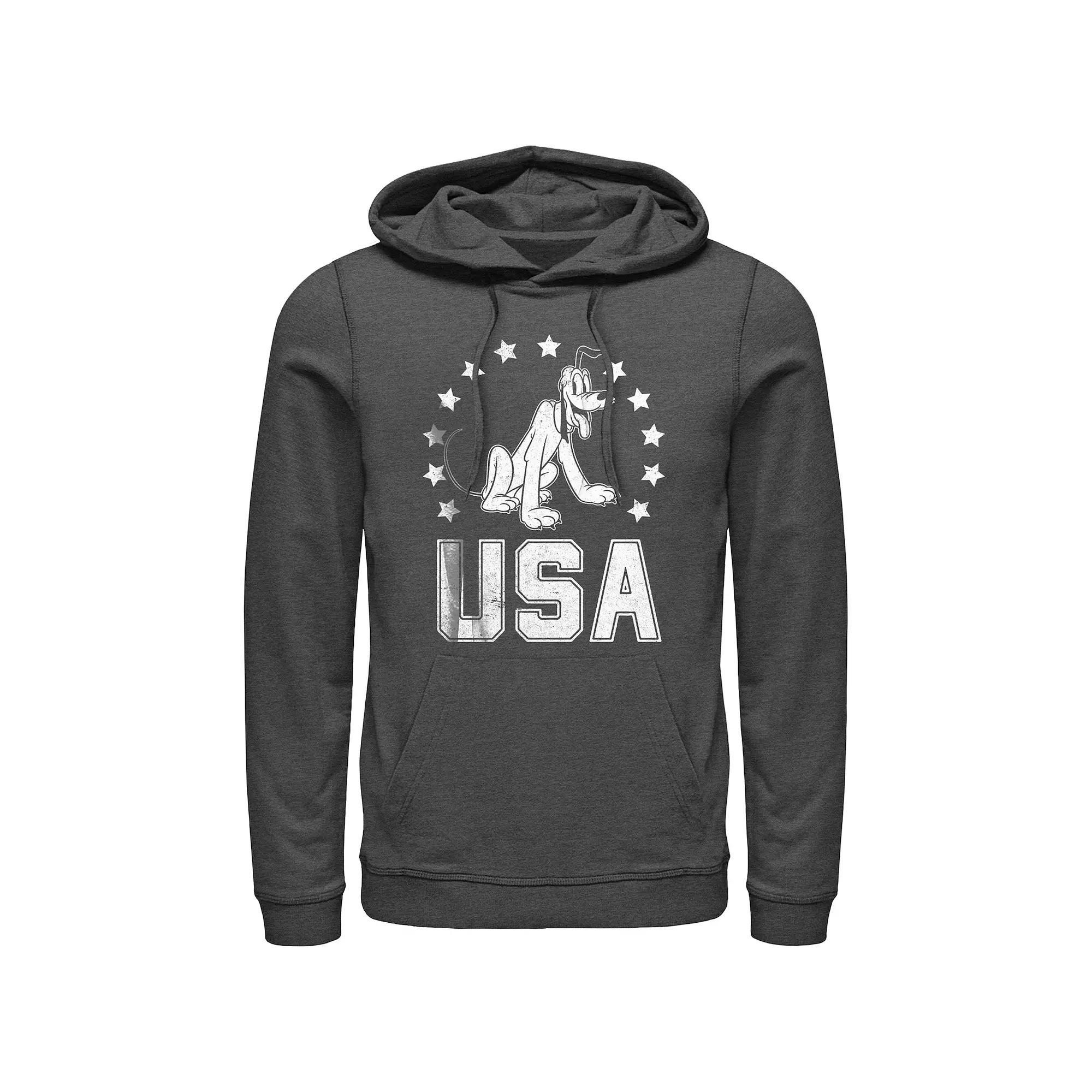 Men's Mickey Mouse Pluto USA Graphic Hoodie, Size: Medium, Grey Heather Product Image