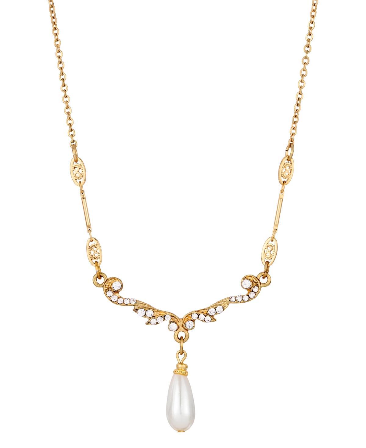 1928 Simulated Pearl and Crystal Collar Necklace, Womens, White Product Image