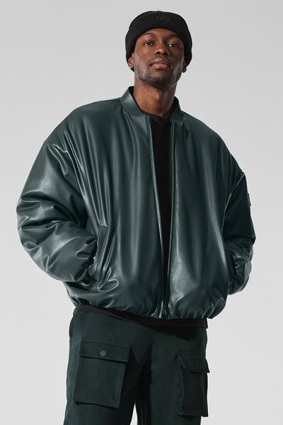 Faux Leather Premier Bomber - Charcoal Green Product Image