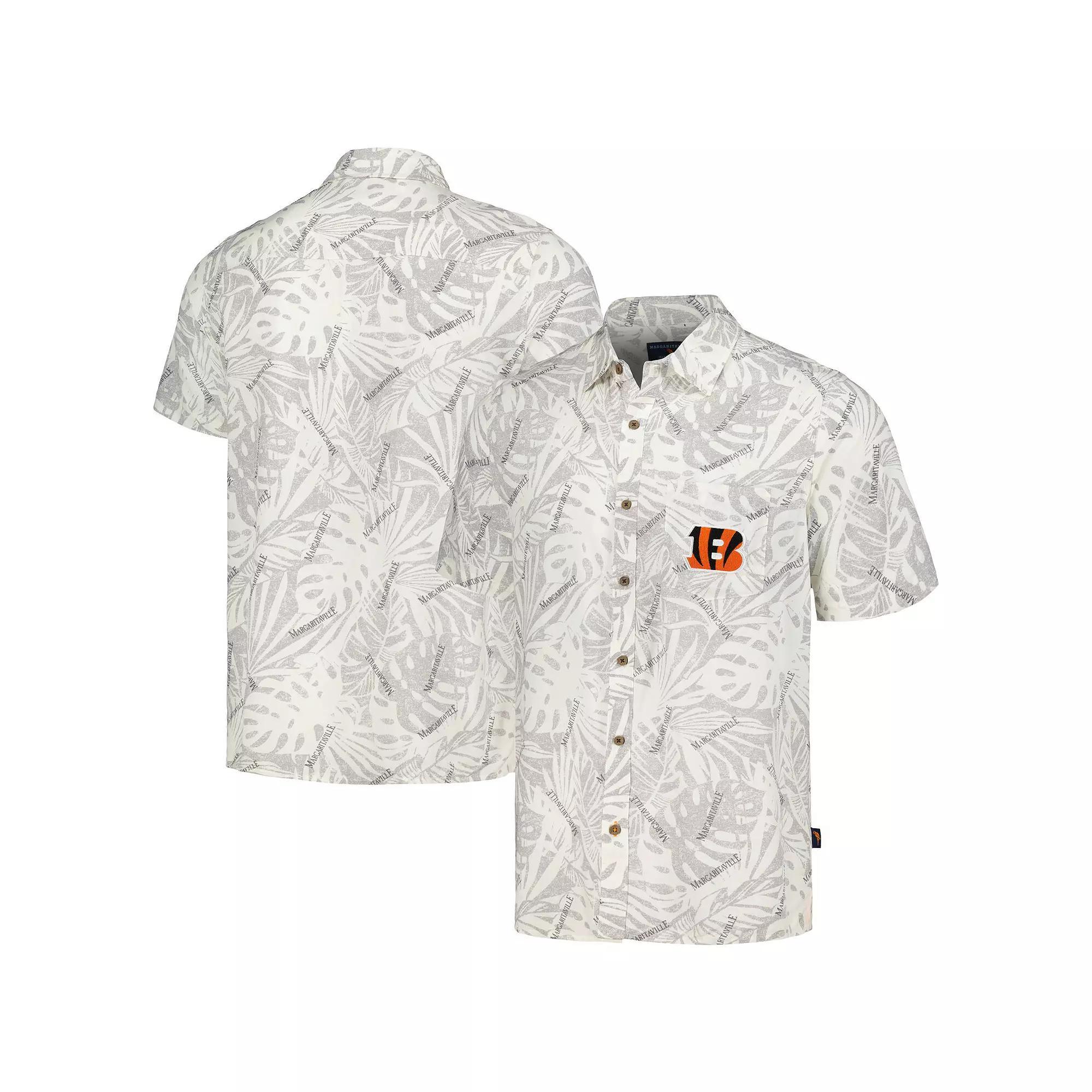 Men's Margaritaville Cream Cincinnati Bengals Sand Washed Monstera Print Party Button-Up Shirt, Size: XL, Beige Product Image