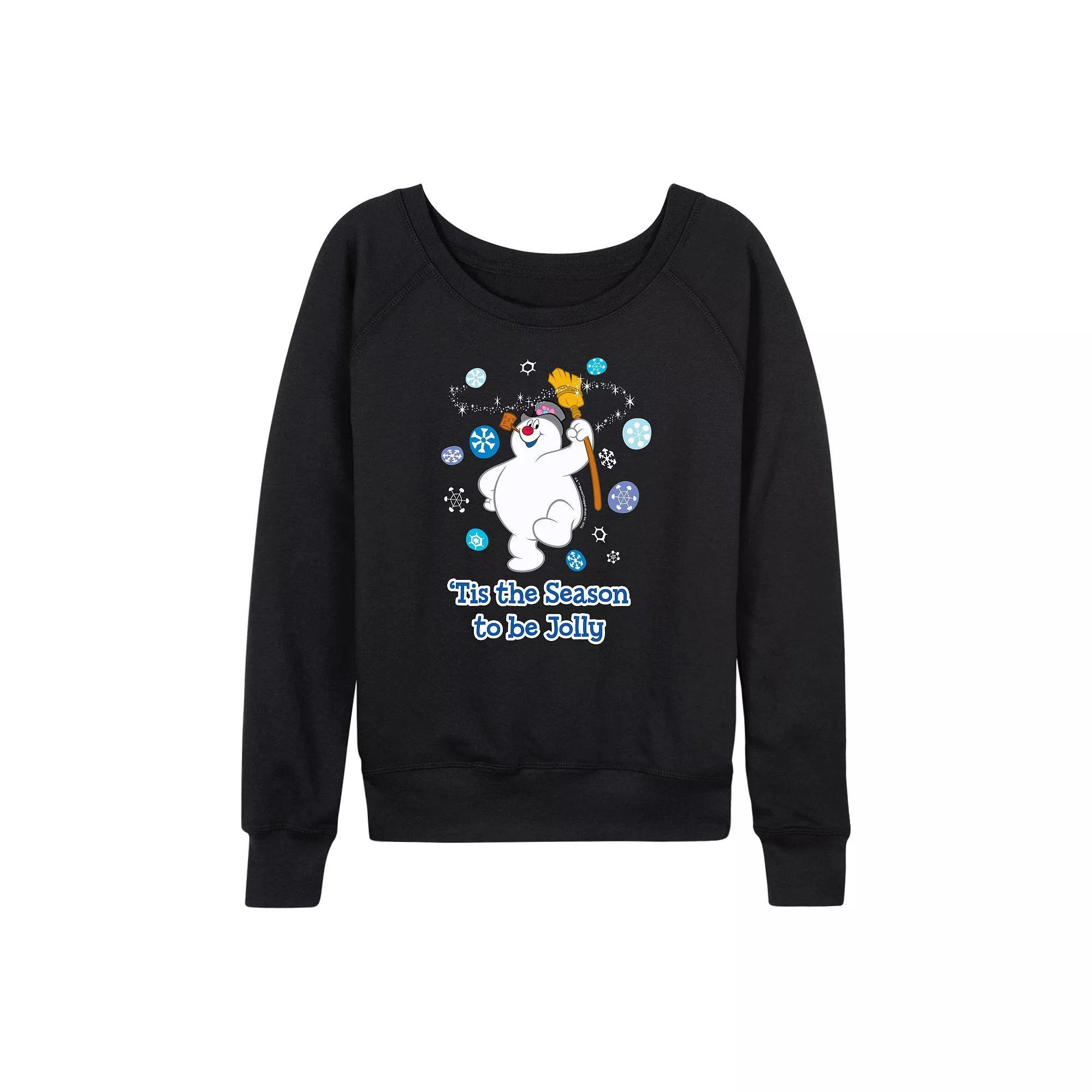 Women's Frosty The Snowman Be Jolly French Terry Long Sleeve Tee, Size: Small, Black Product Image