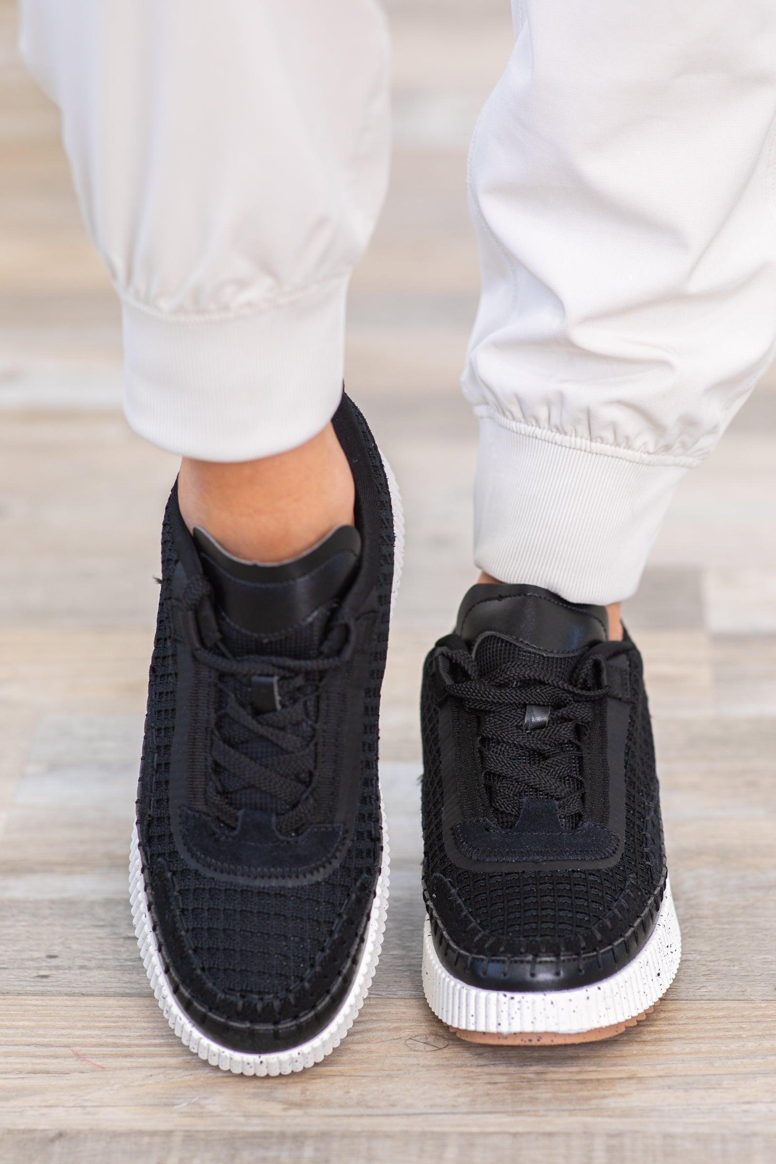 Black and White Platform Knit Sneakers Product Image