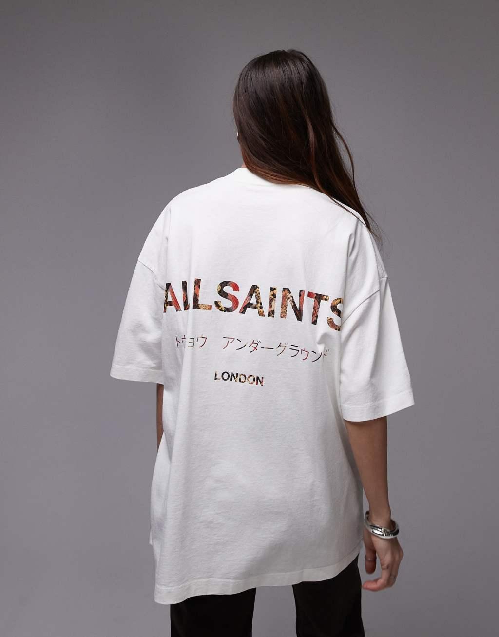 AllSaints Underground oversized t-shirt in white snake Product Image