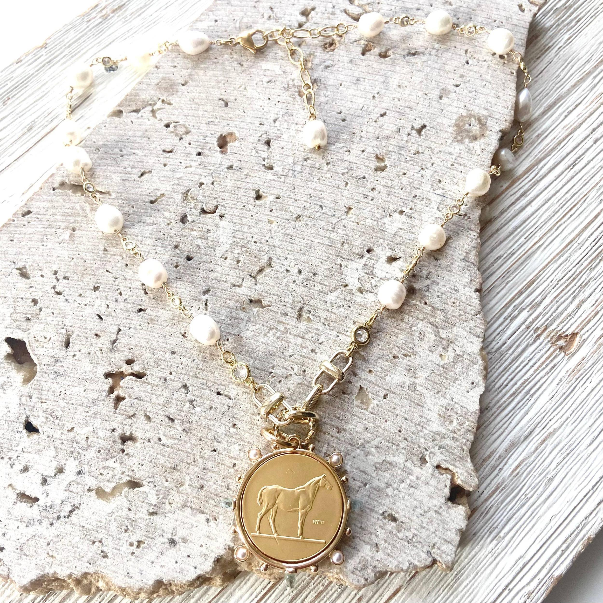Equestrian Freshwater Pearl Necklace- Gold Product Image
