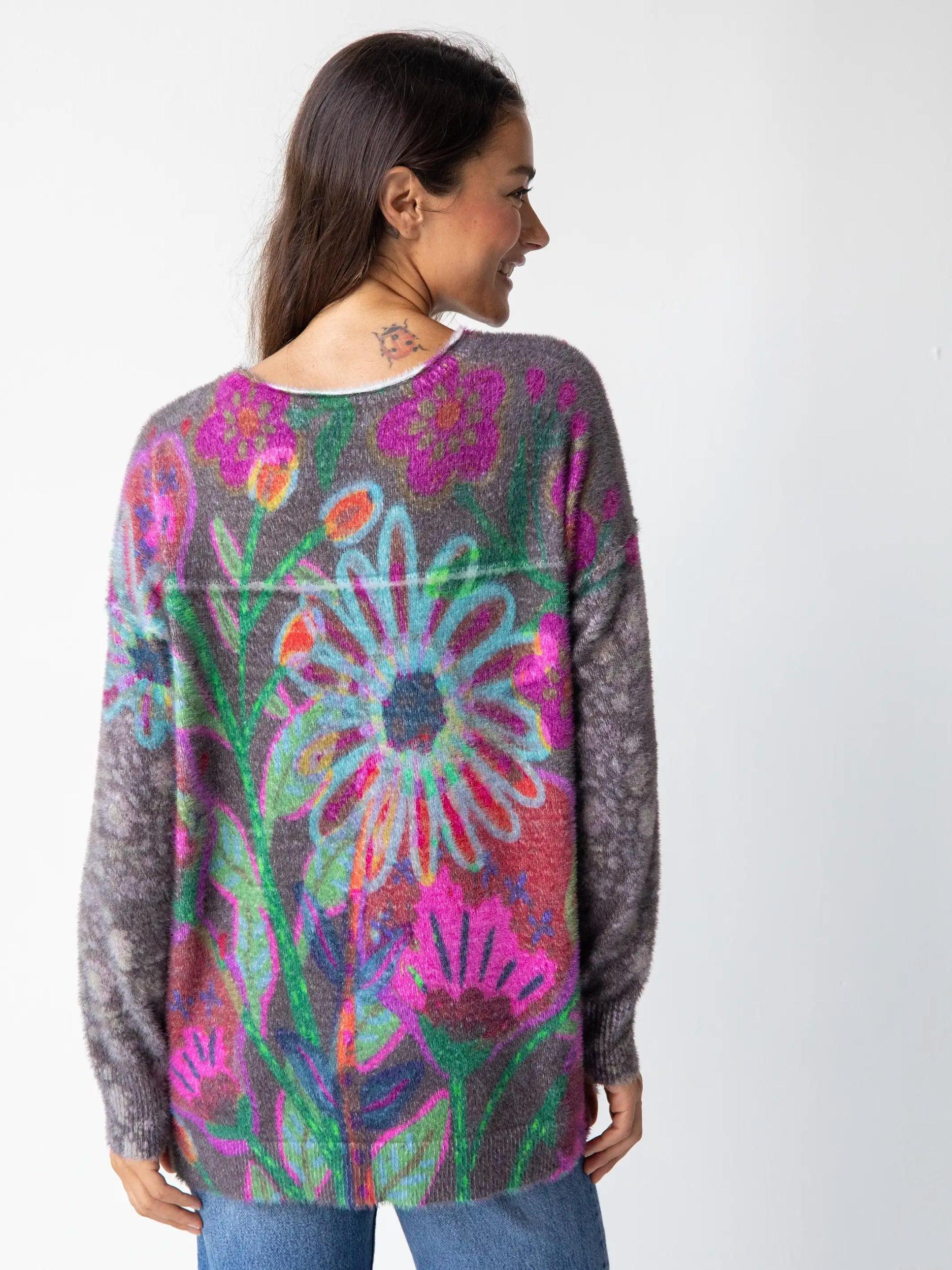 Cashmere-like Pullover Sweater - Mauve Folk Flower Product Image