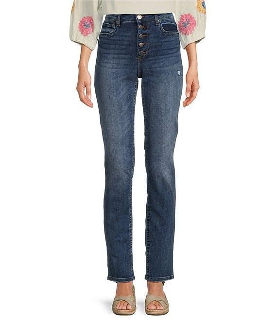KUT from the Kloth Stevie High Rise Straight Leg Exposed Button Fly Denim Jeans Product Image