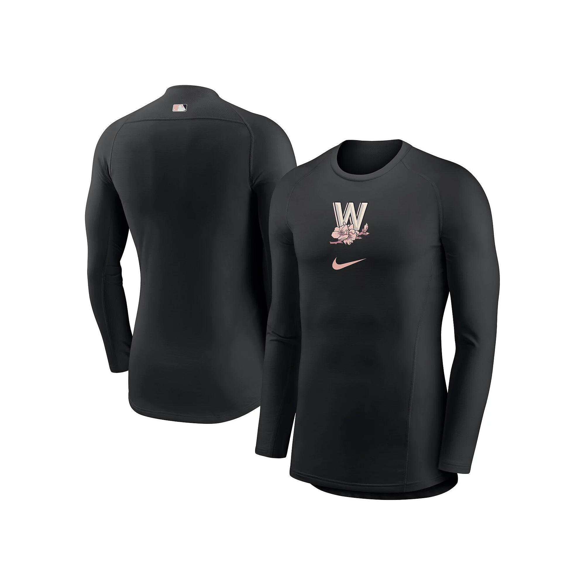 Men's Nike  Black Washington Nationals City Connect Base Layer Raglan Long Sleeve Performance T-Shirt, Size: Large Product Image