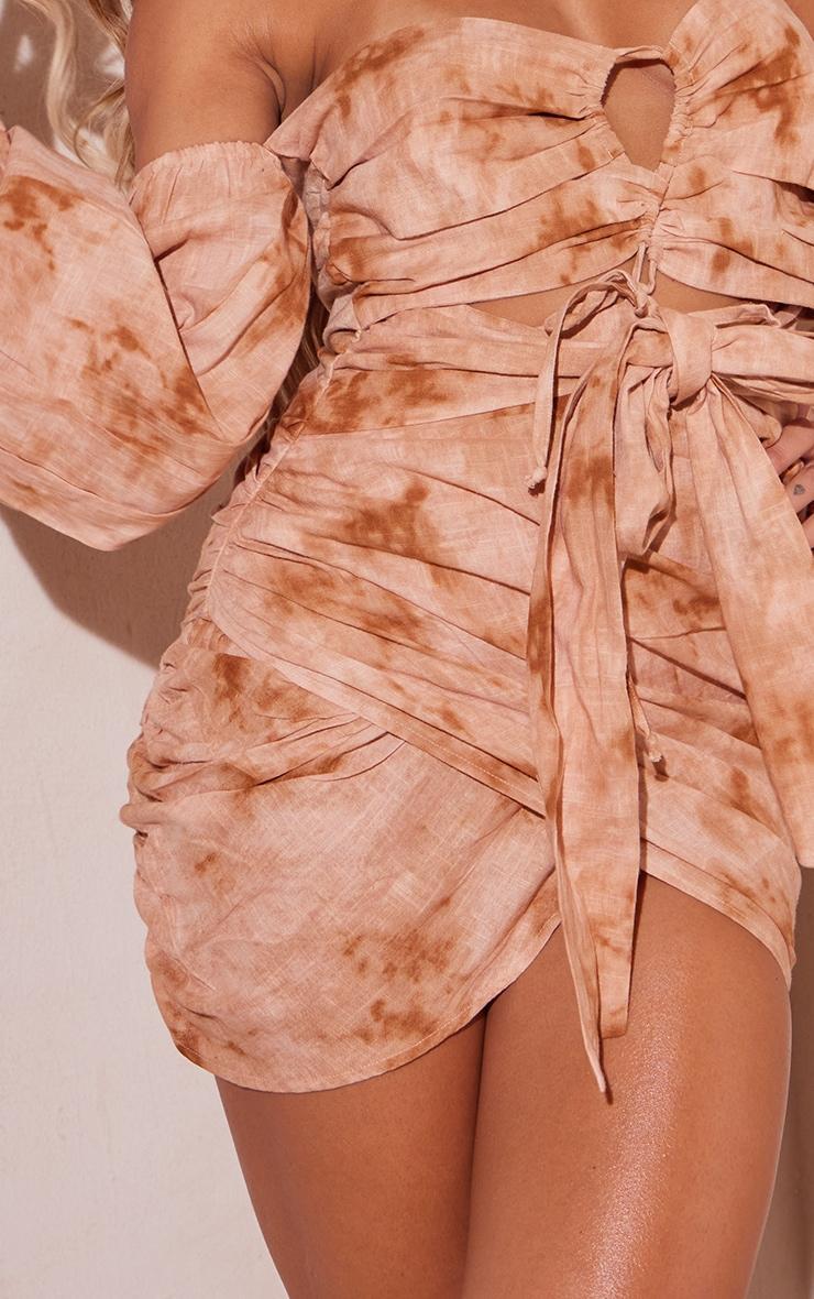 Stone Tie Dye Linen Bandeau Tie Bust Detail Bodycon Dress Product Image