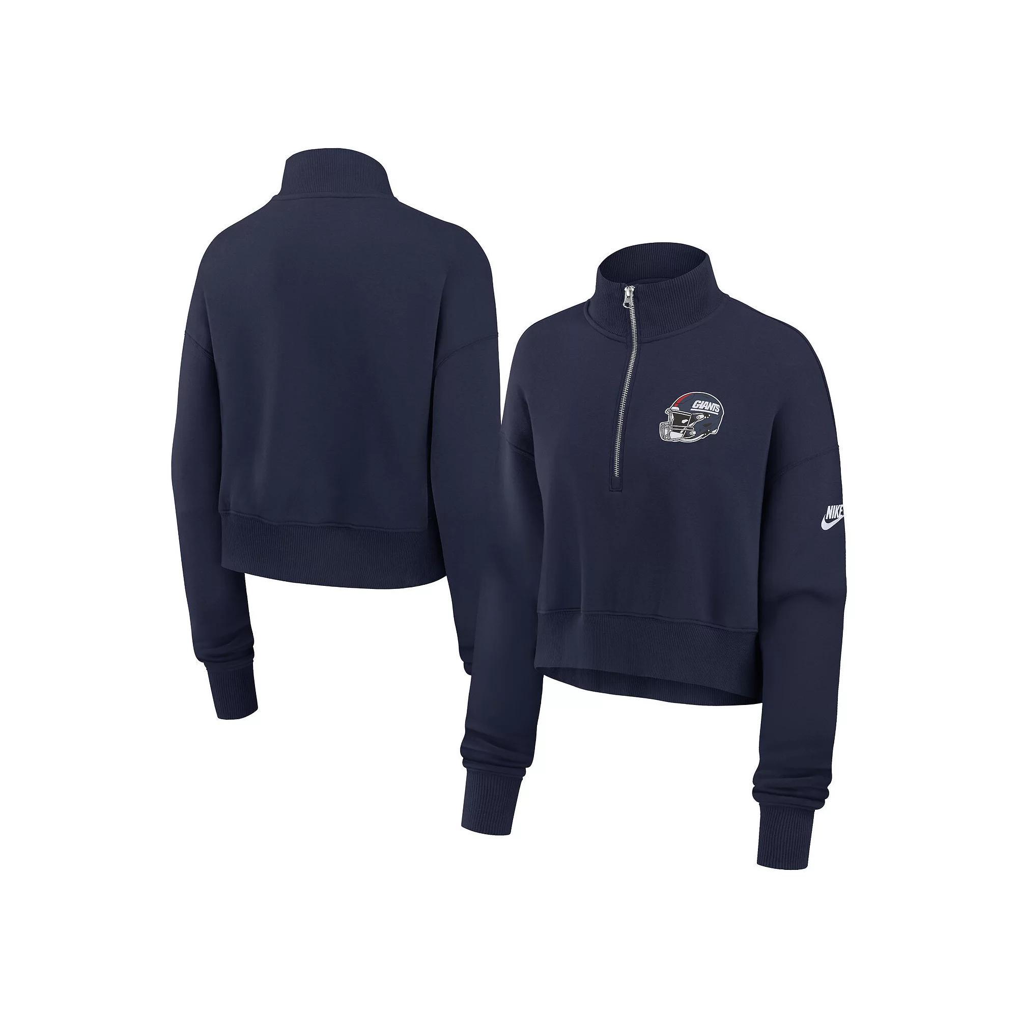 Women's Nike Navy New York Giants Rewind Phoenix Cropped Half-Zip Sweatshirt, Size: Large, Blue Product Image