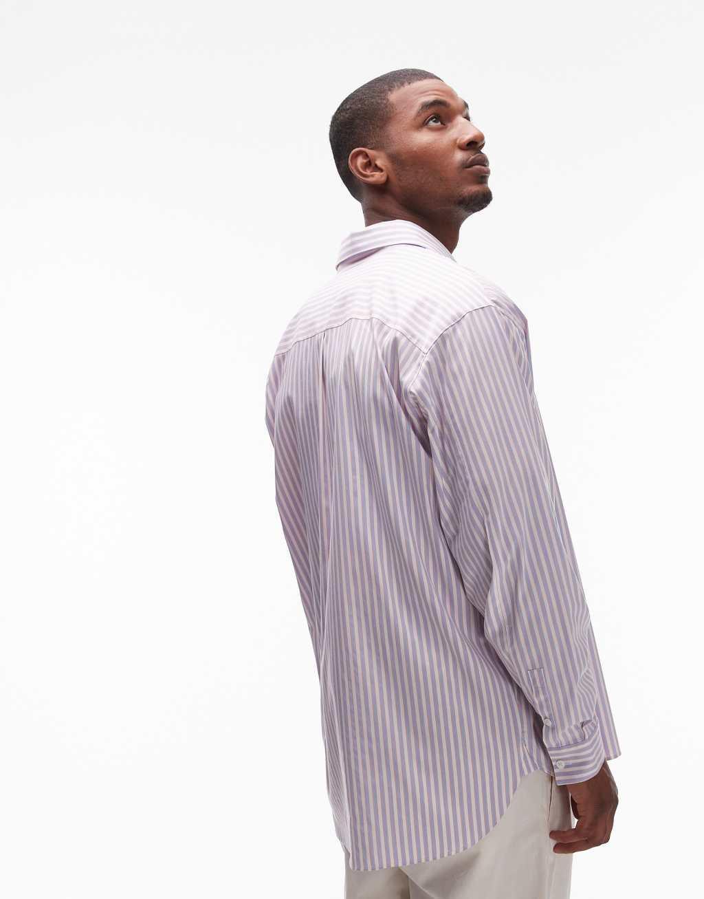 Topman long sleeve oversized pink striped shirt Product Image