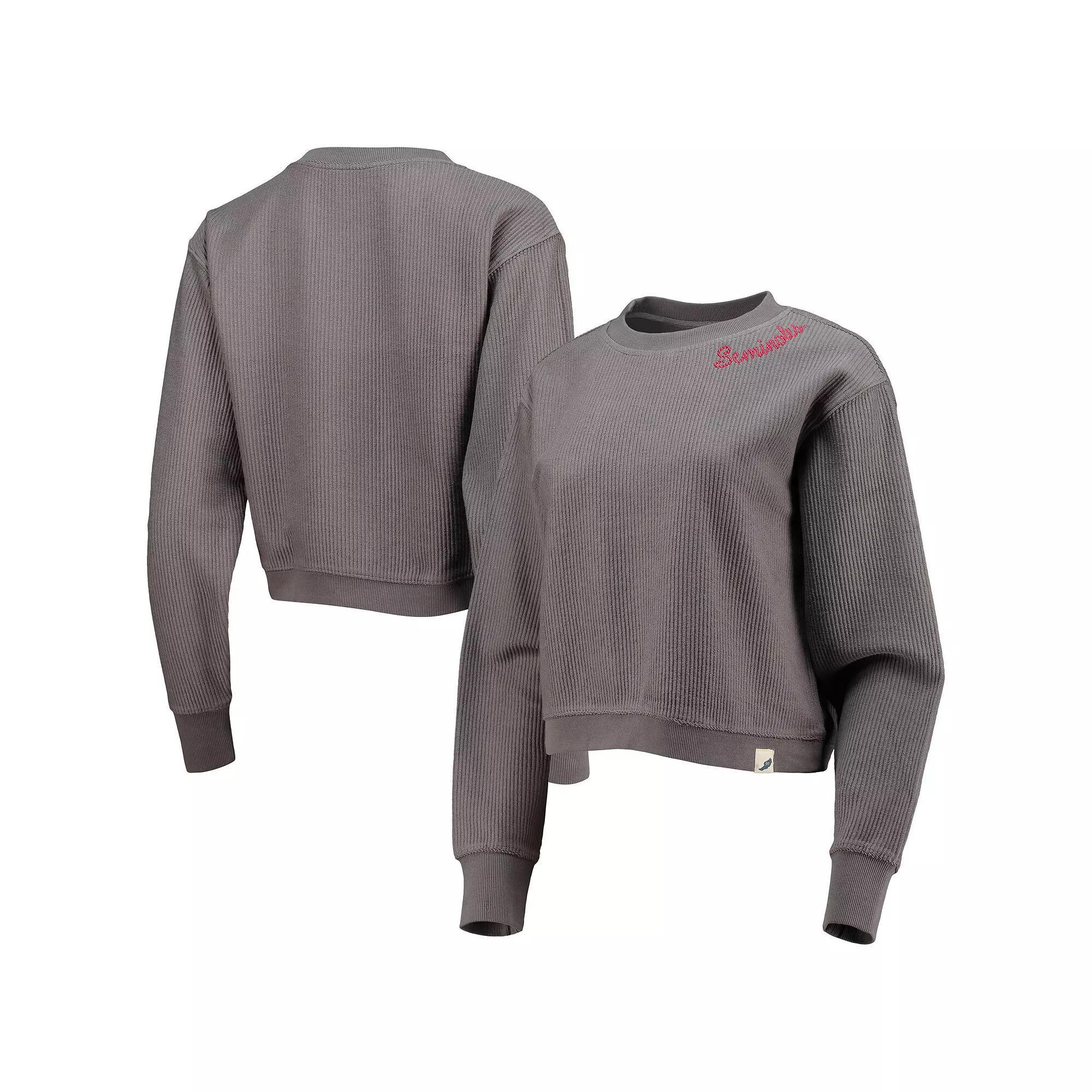 Womens League Collegiate Wear Charcoal Florida State Seminoles Corded Timber Cropped Pullover Sweatshirt Product Image