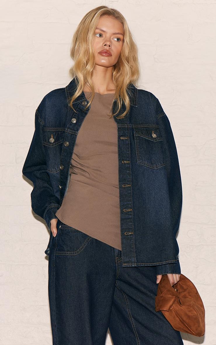 Taupe Bengaline Ruched Asymmetric Detail Long Top Product Image