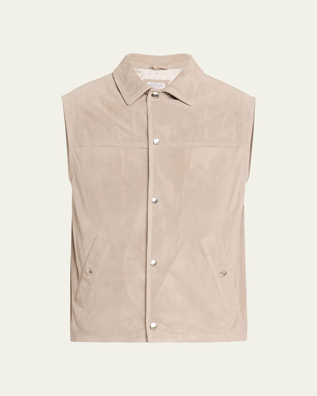 Mens Perforated Suede Snap-Front Vest Product Image