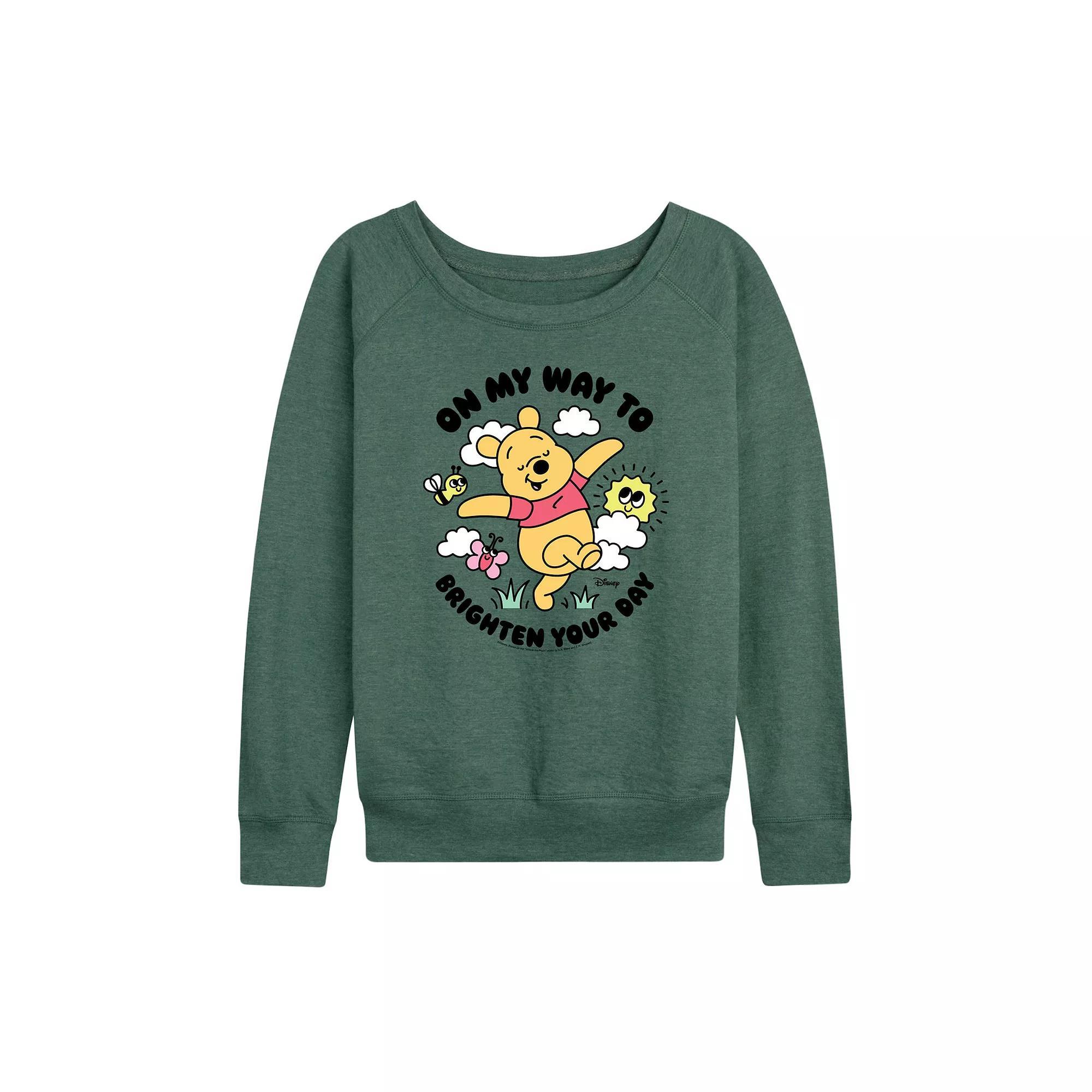 Disney's Winnie the Pooh Women's Brighten Your Day French Terry Long Sleeve Tee, Girl's, Size: Small, Green Product Image