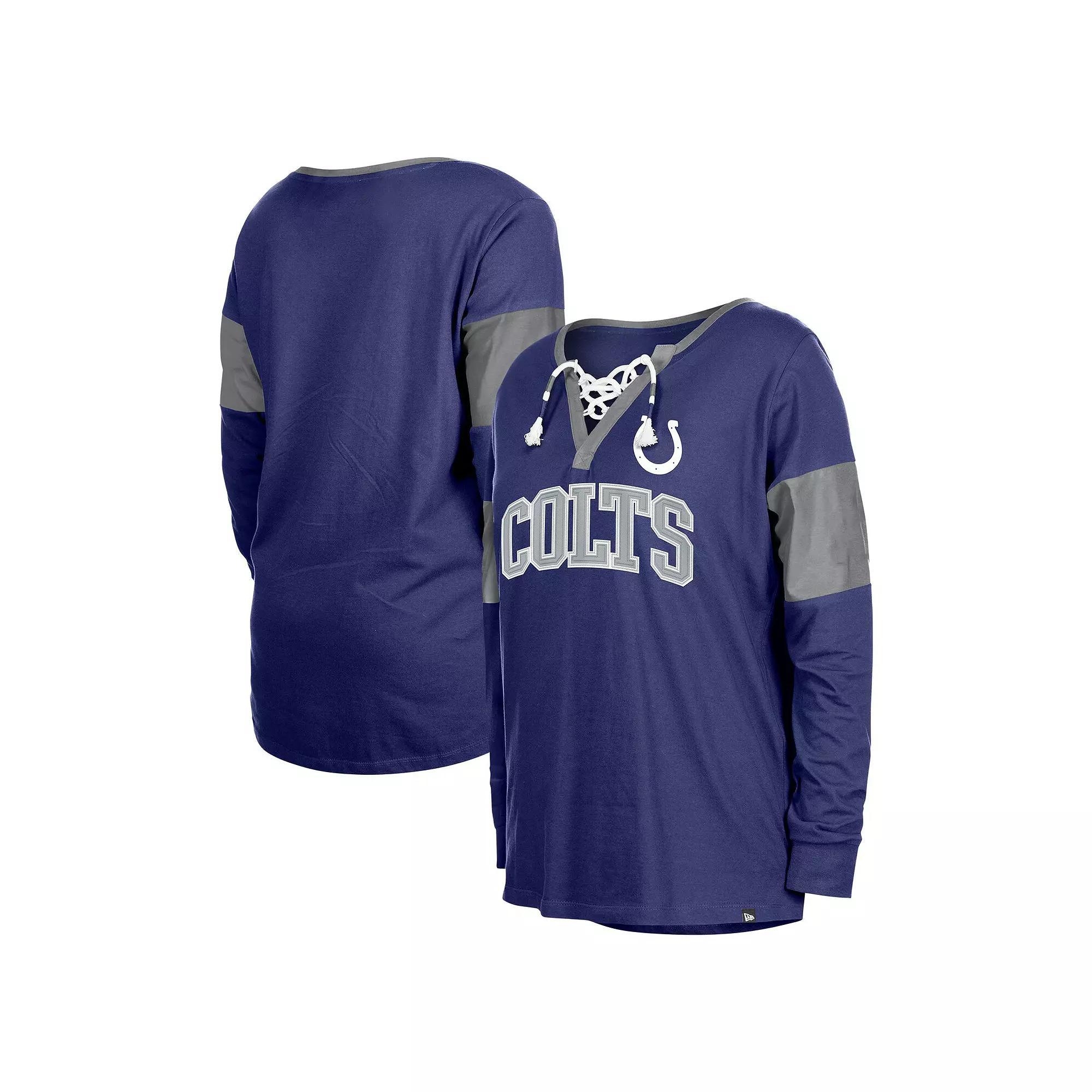 Women's New Era Royal Indianapolis Colts Lace-Up Notch-Neck Long Sleeve T-Shirt, Size: Small, Blue Product Image