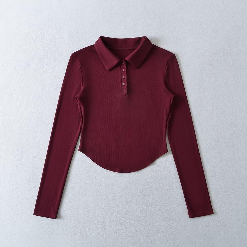 Long-Sleeve Plain Polo Shirt Product Image