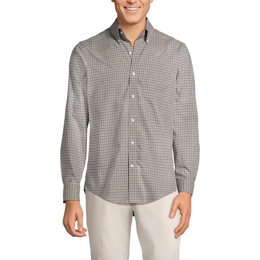 Big & Tall Lands' End Traditional-Fit No-Iron Twill Button-Down Shirt, Men's, Size: Large Tall, White Blue Plaid Product Image