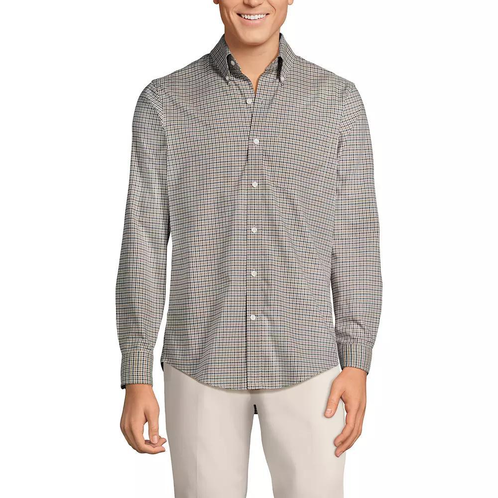Big & Tall Lands' End Traditional-Fit No-Iron Twill Button-Down Shirt, Men's, Size: Large Tall, White Blue Plaid Product Image