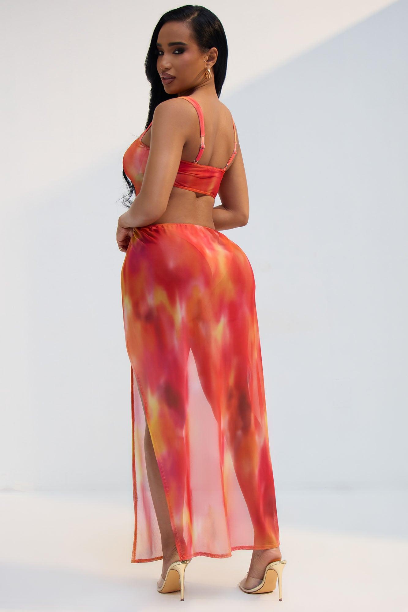 Sultry Summer O Ring Slits Cover Up Maxi Dress - Red/combo Product Image