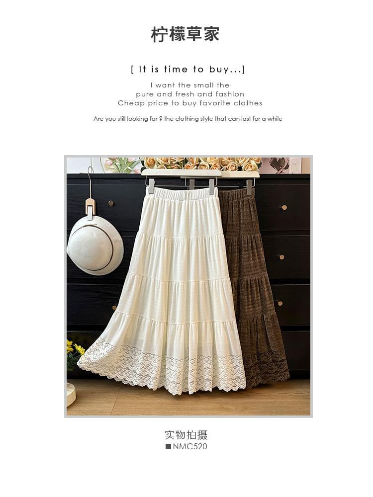 Tiered Lace-Hem A-Line Skirt Product Image