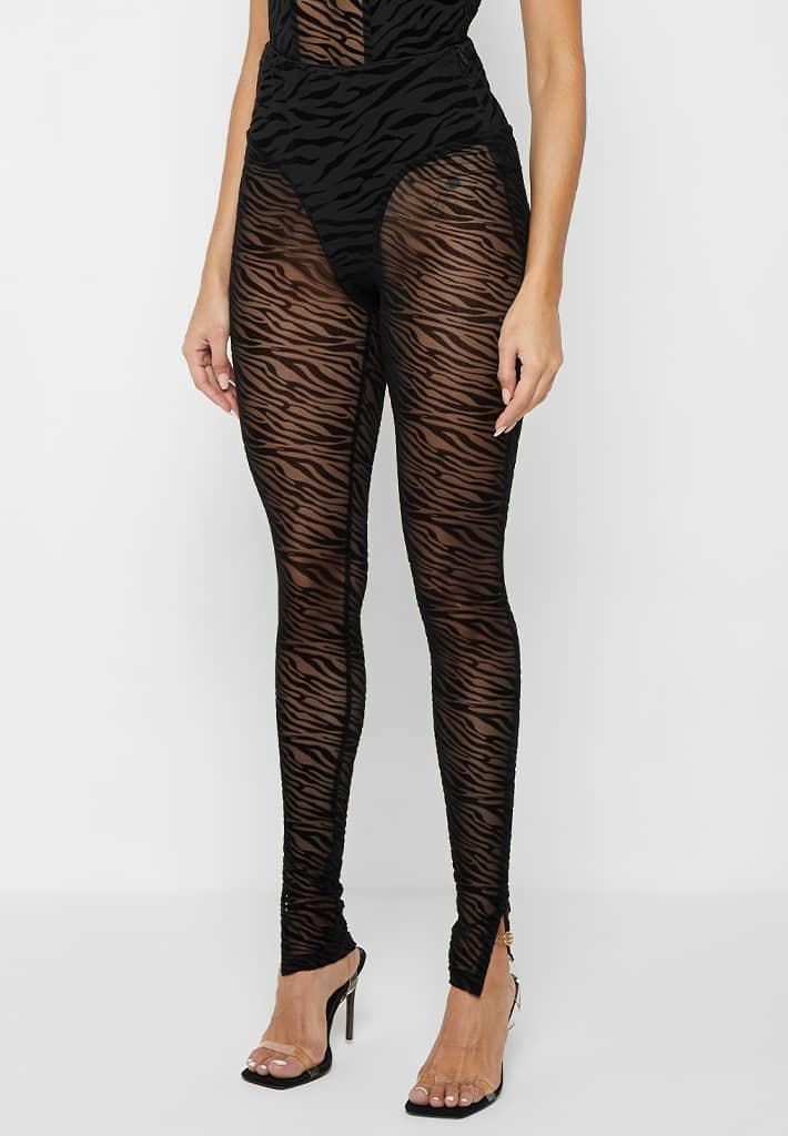 Mesh Zebra Print Leggings - Black Female Product Image