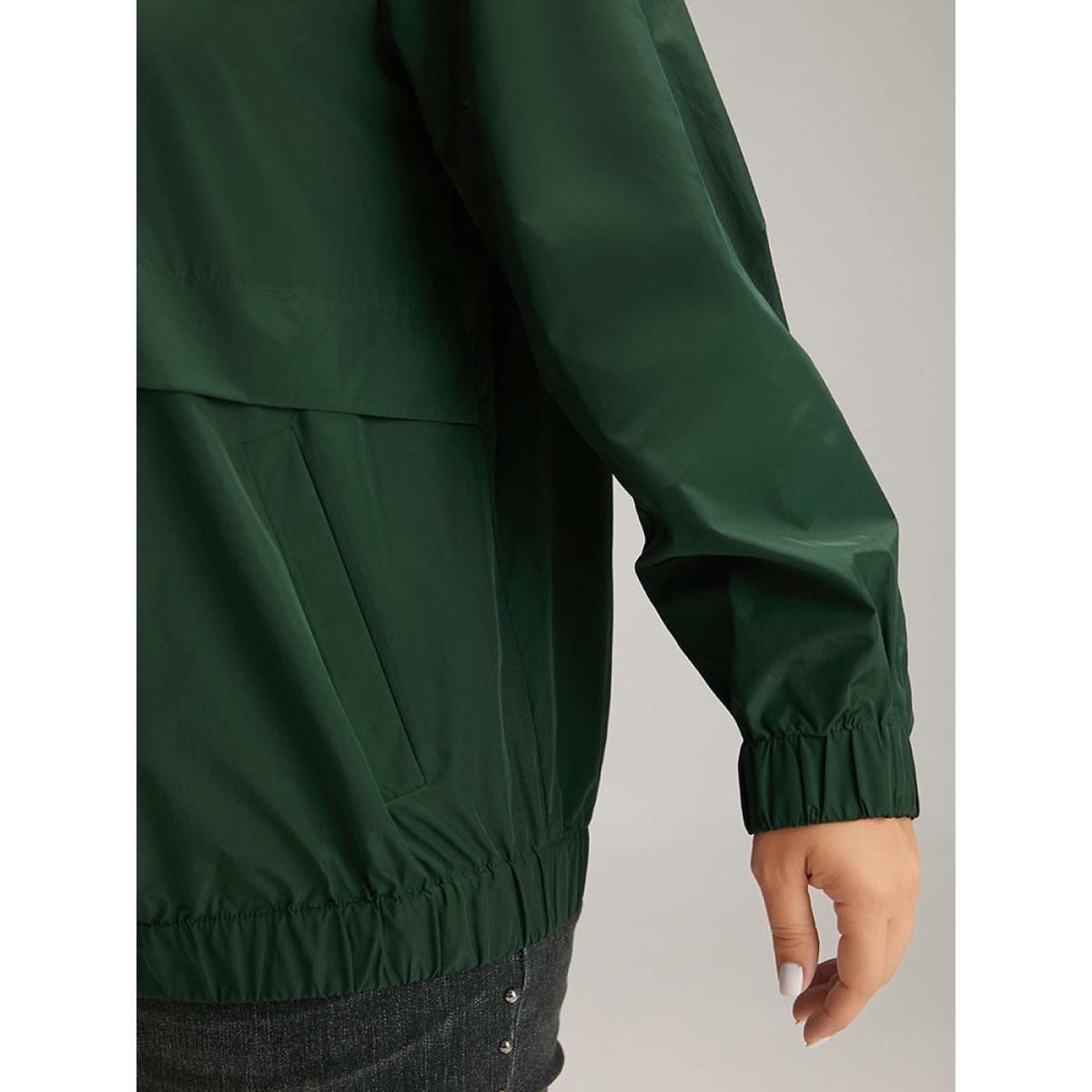 Plus Size Wind-Resistant Plain Zipper Fly Pocket Jacket Women DarkGreen Elastic cuffs Pocket Dailywear Jackets BloomChic 26/4X Product Image