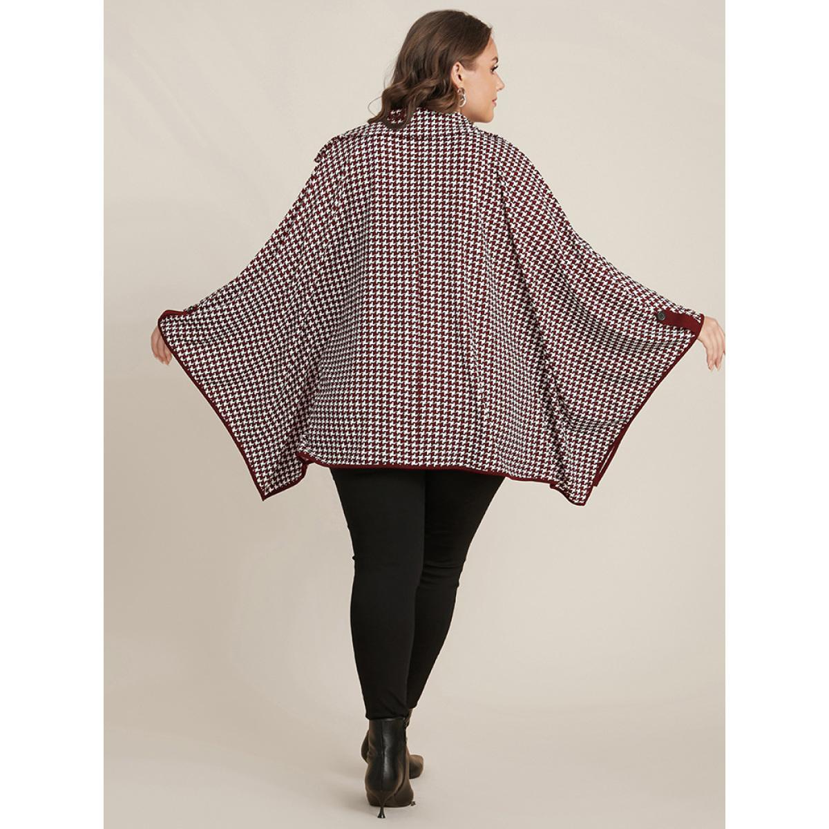 Plus Size Houndstooth Contrast Dolman Sleeve Suit Collar Belted Coat Women Scarlet Elegant Belted Loose Ladies Dailywear Winter Coats BloomChic 28/5X Product Image