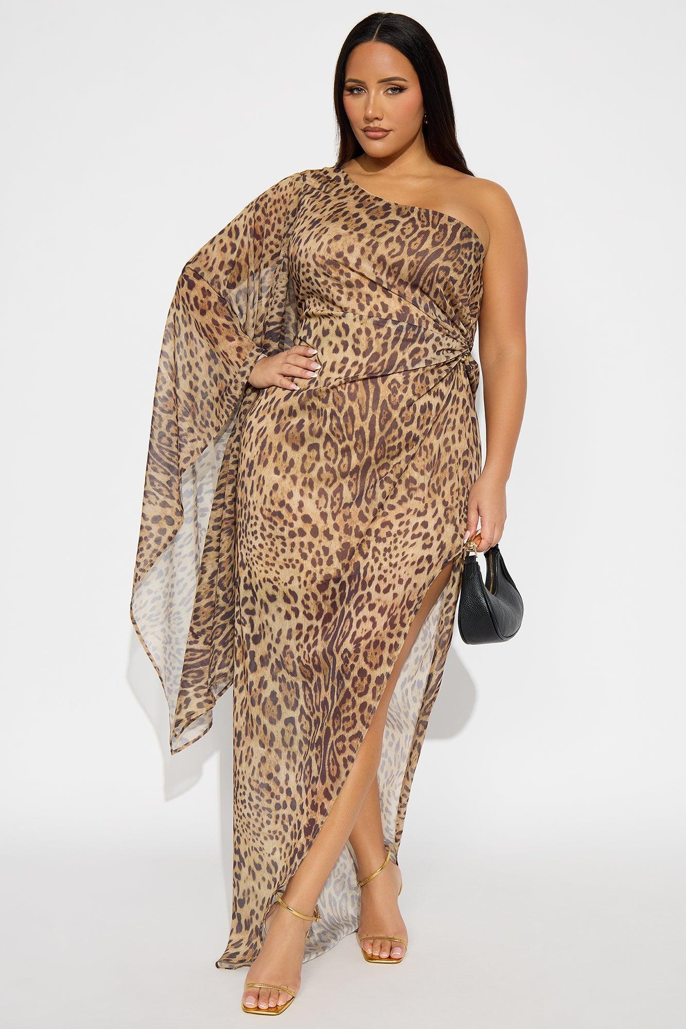 Marielle One Shoulder Chiffon Maxi Dress - Leopard Product Image