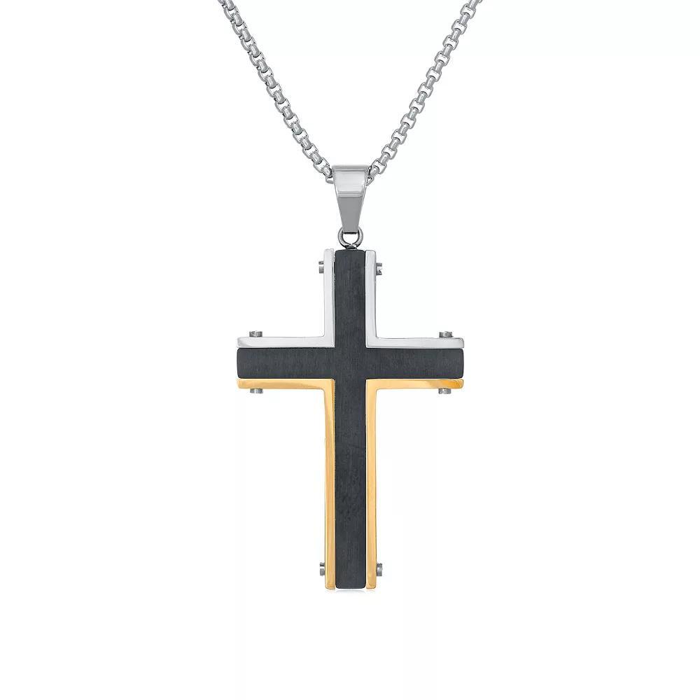 Men's LYNX Two Tone Stainless Steel Cross Pendant Necklace, Size: 24" Product Image