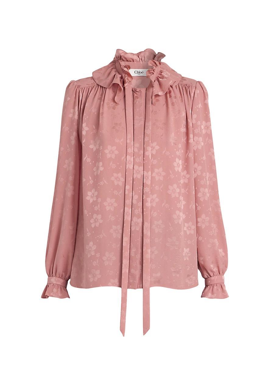 Womens Floral Silk Tie neck Blouse Product Image