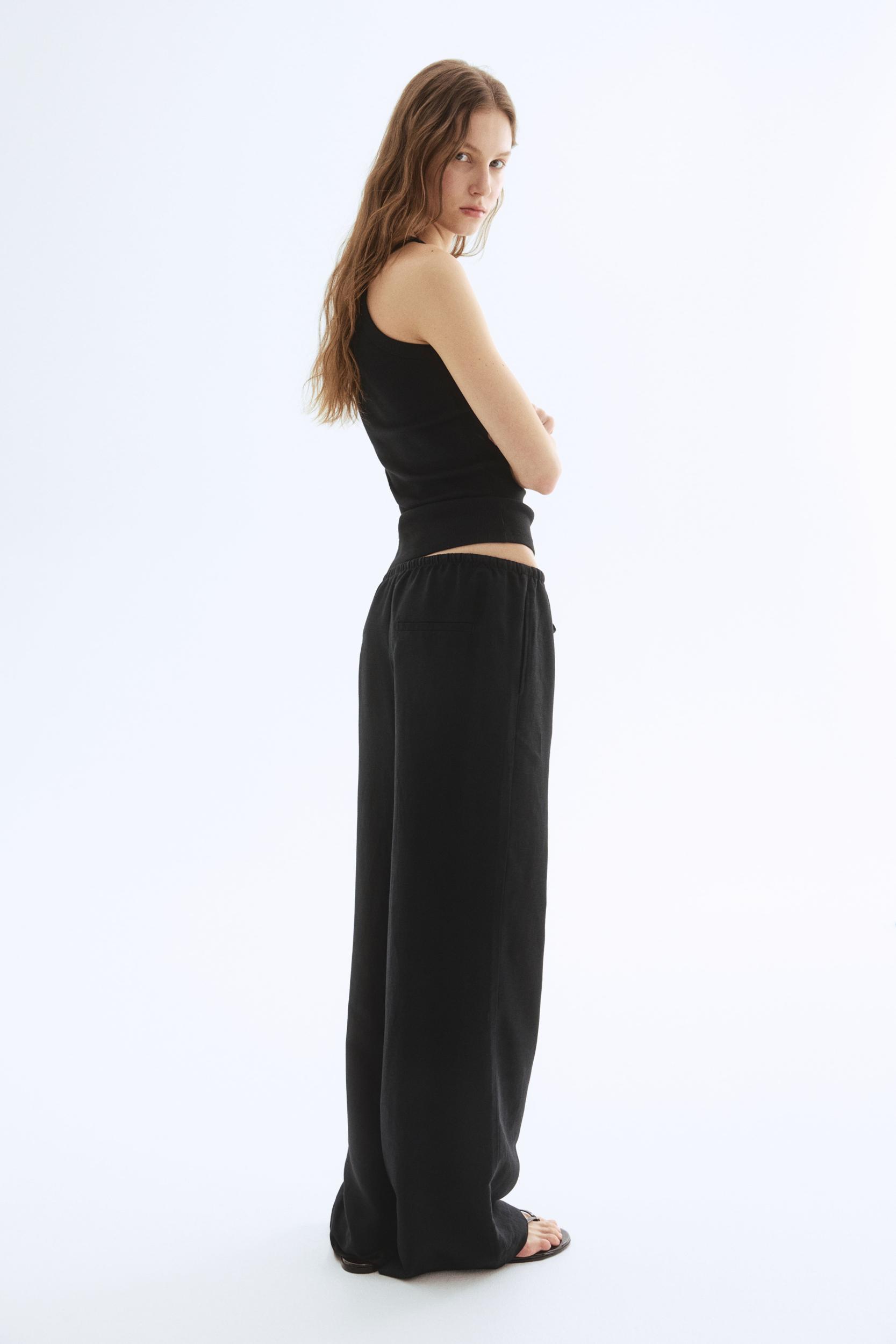 Straight linen-blend trousers Product Image