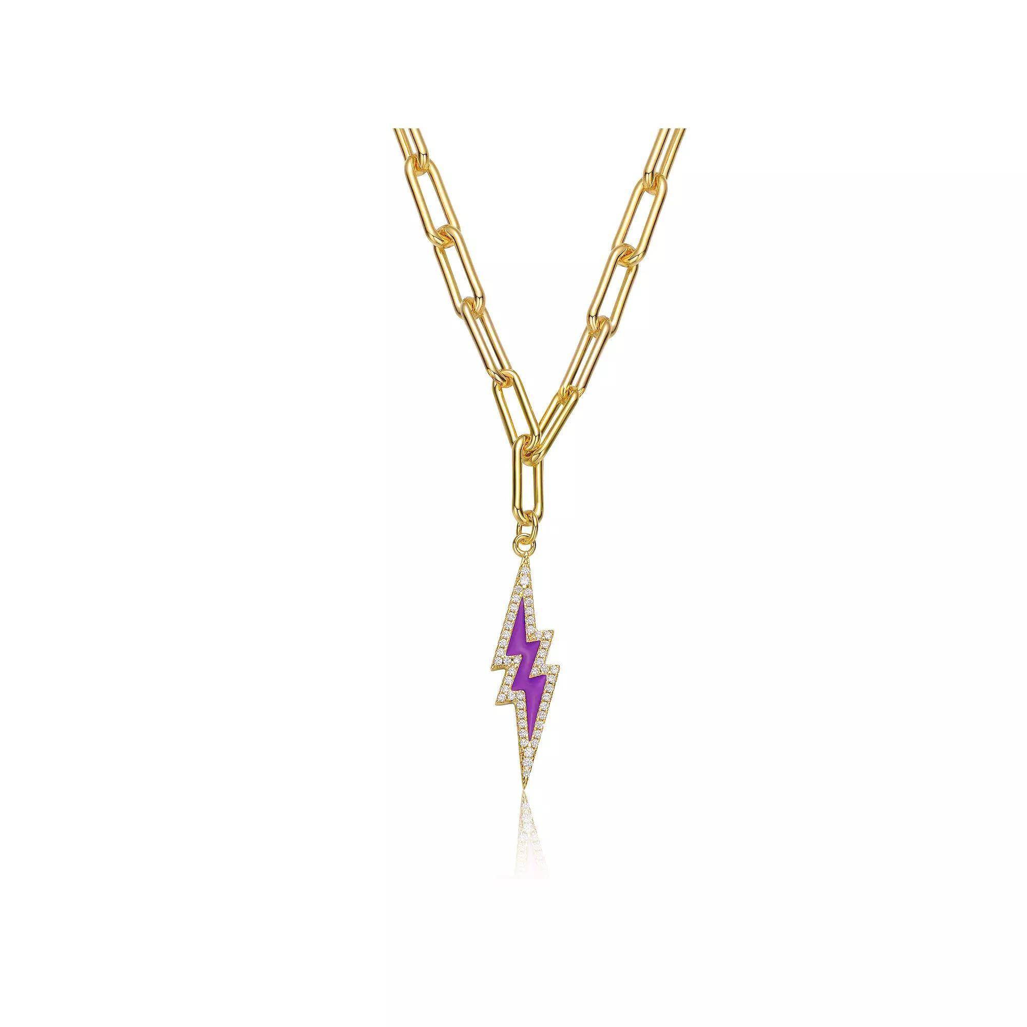 14k Gold Plated Lightning Bolt Pendant Necklace, Womens Gold Tone Purple Product Image