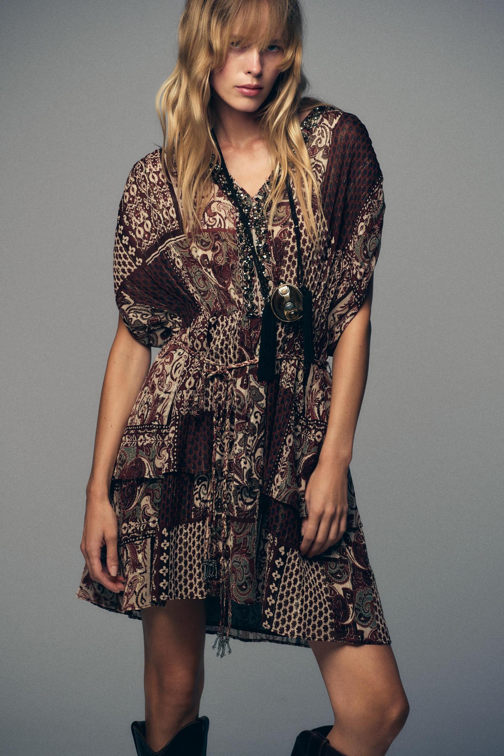 BEADED PRINTED METALLIC THREAD DRESS Product Image