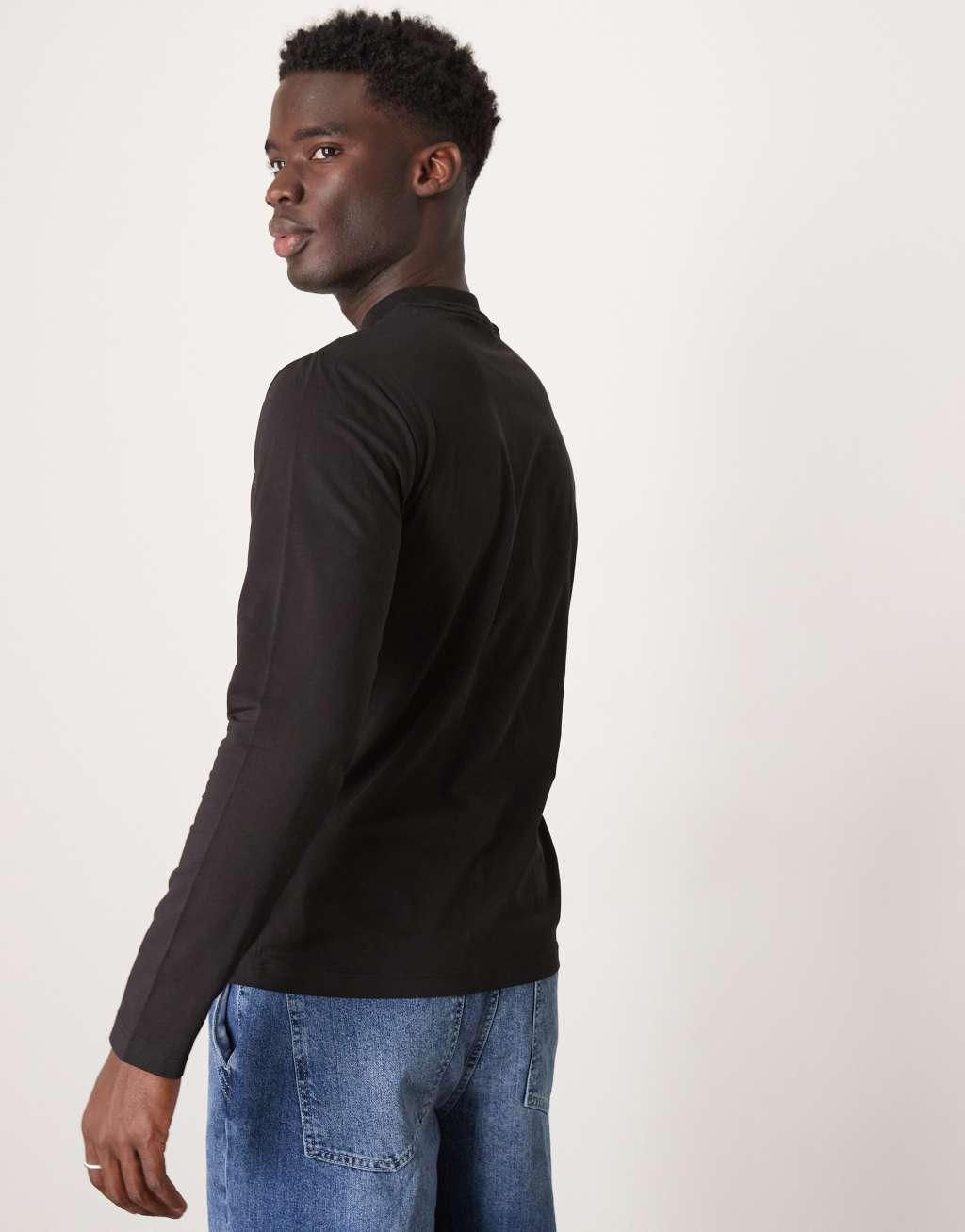 Calvin Klein micro logo long sleeve mock neck t-shirt in black Product Image