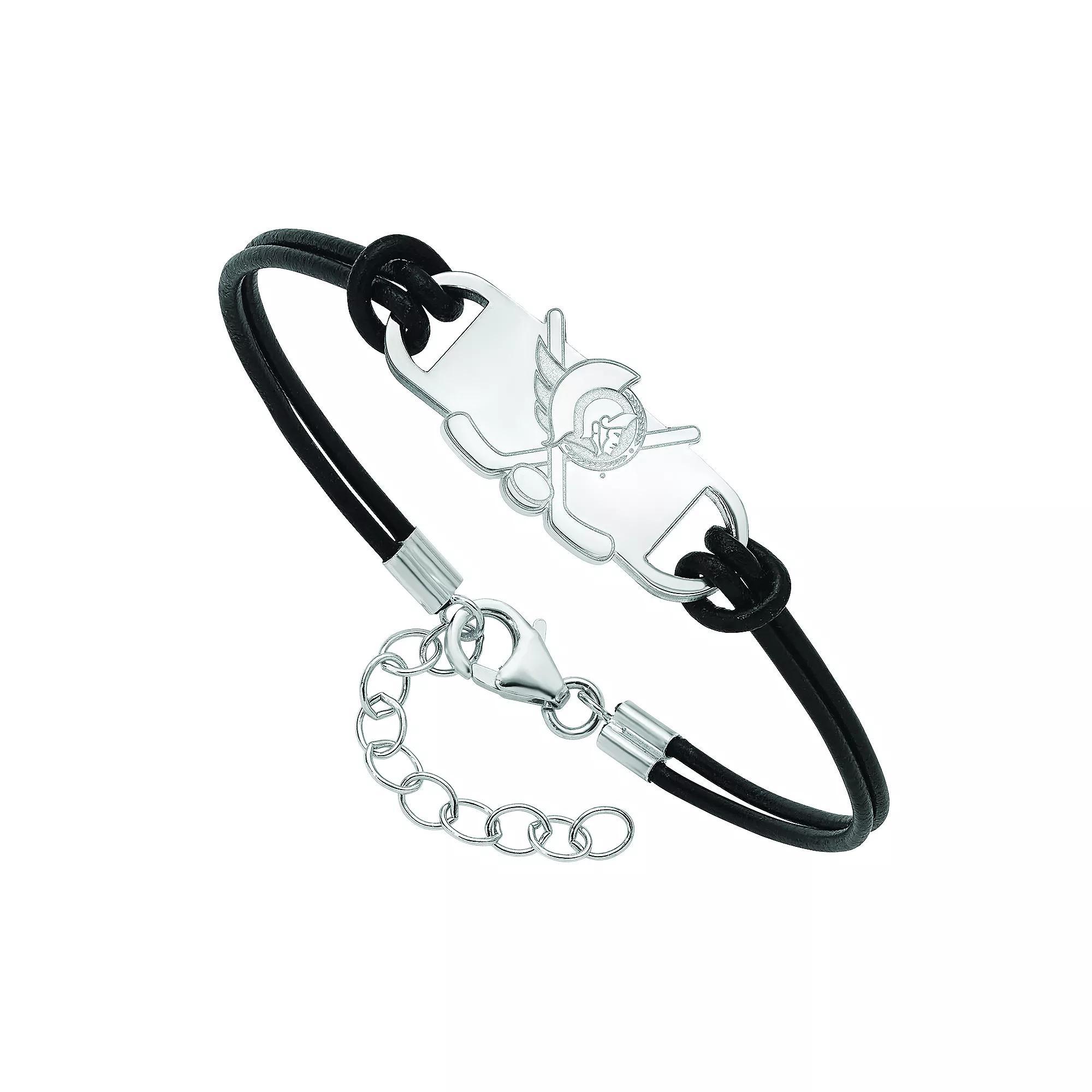 LogoArt Sterling Silver New Jersey Devils Black Leather Bracelet, Women's, Size: 7" Product Image